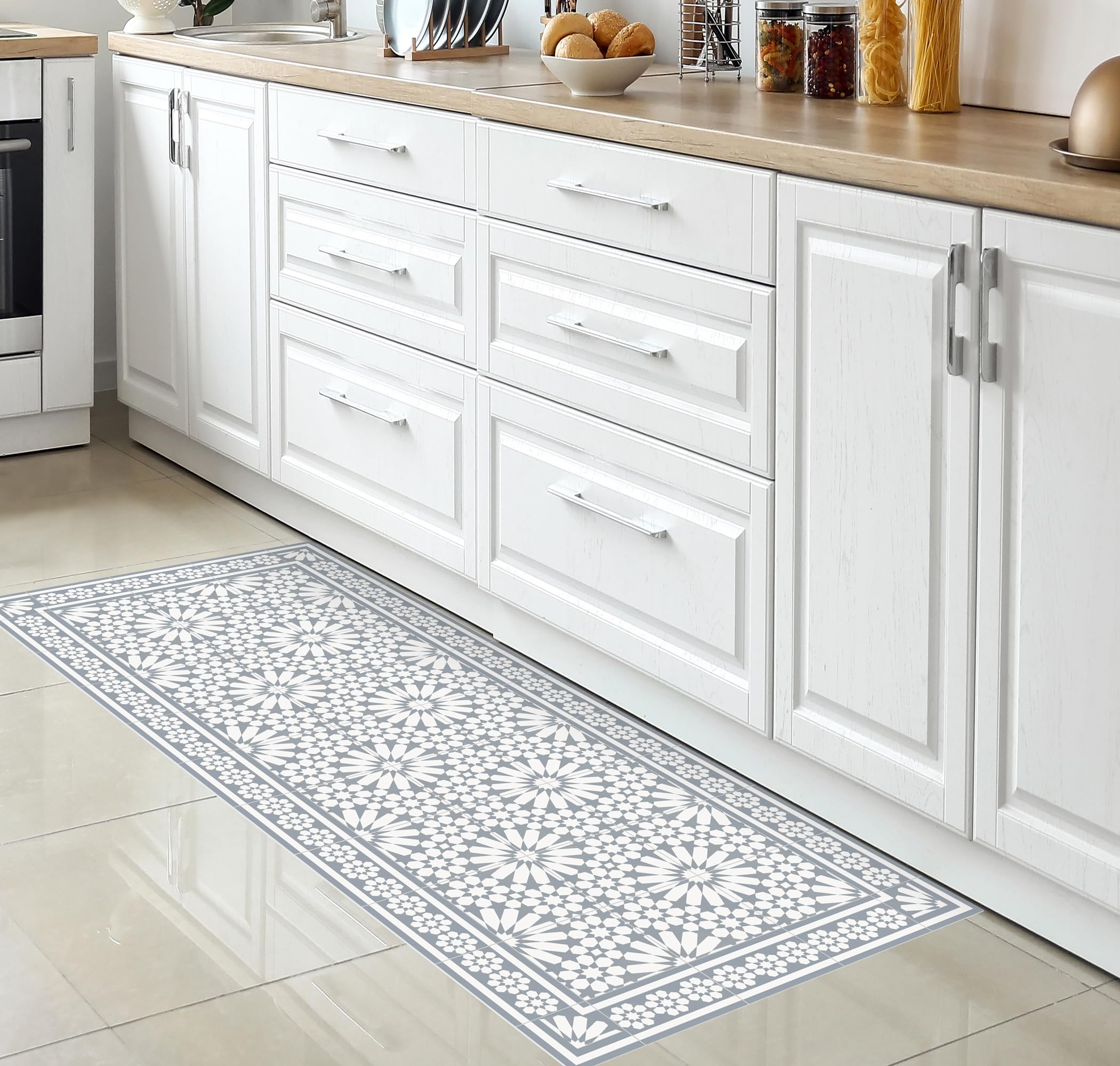 VINILIKO Design | Alfombra Vinílica Samara Gris Claro 66x150 cm - Antideslizante, Impermeable, Lavable - Varios Tamaños - Alfombra Vinilo Salón, Cocina