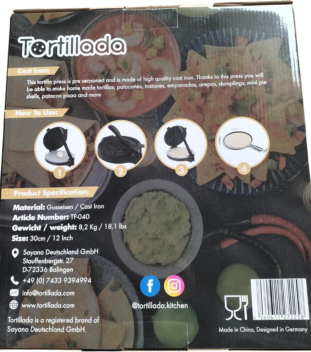 Tortillada – Premium Tortilla Press Cast Iron with Recipes E-Book (12 Inch)