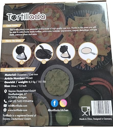 Miniatura 8 de Tortillada Prensa de tortilla, QuesadillaRoti Maker de gran tamaño - Libro electrónico de recetas de hierro fundido pre-sazonado (12 pulgadas)