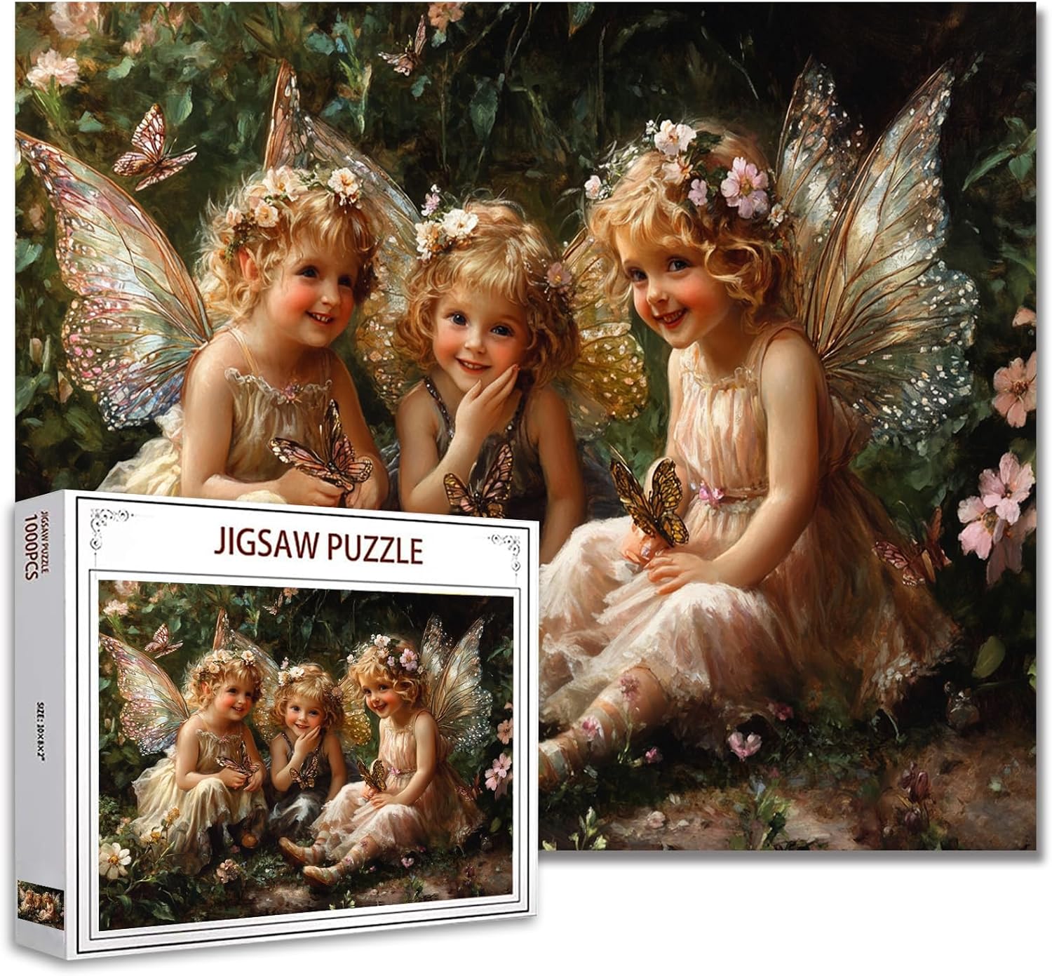 Butterfly Elf Doll 1000 Piece Adult Jigsaw Puzzle, Fairies Girl with Wings for Challenging Family Activity Games, Colorful DIY Puzzle for Home Decor Gifts, 20 x 27In