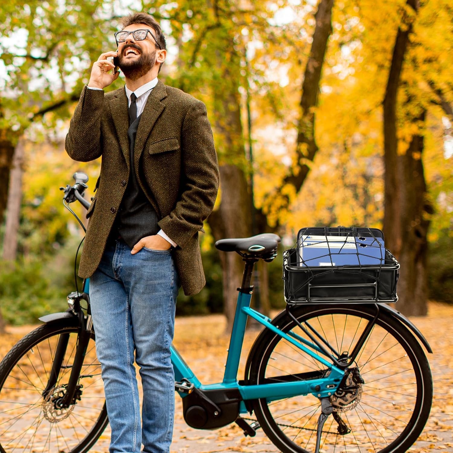 Cestino bicicletta posteriore, Grande cestino posteriore per bicicletta con fodera, Copertura impermeabile e Rete per Bagagli, 46×32×15 cm