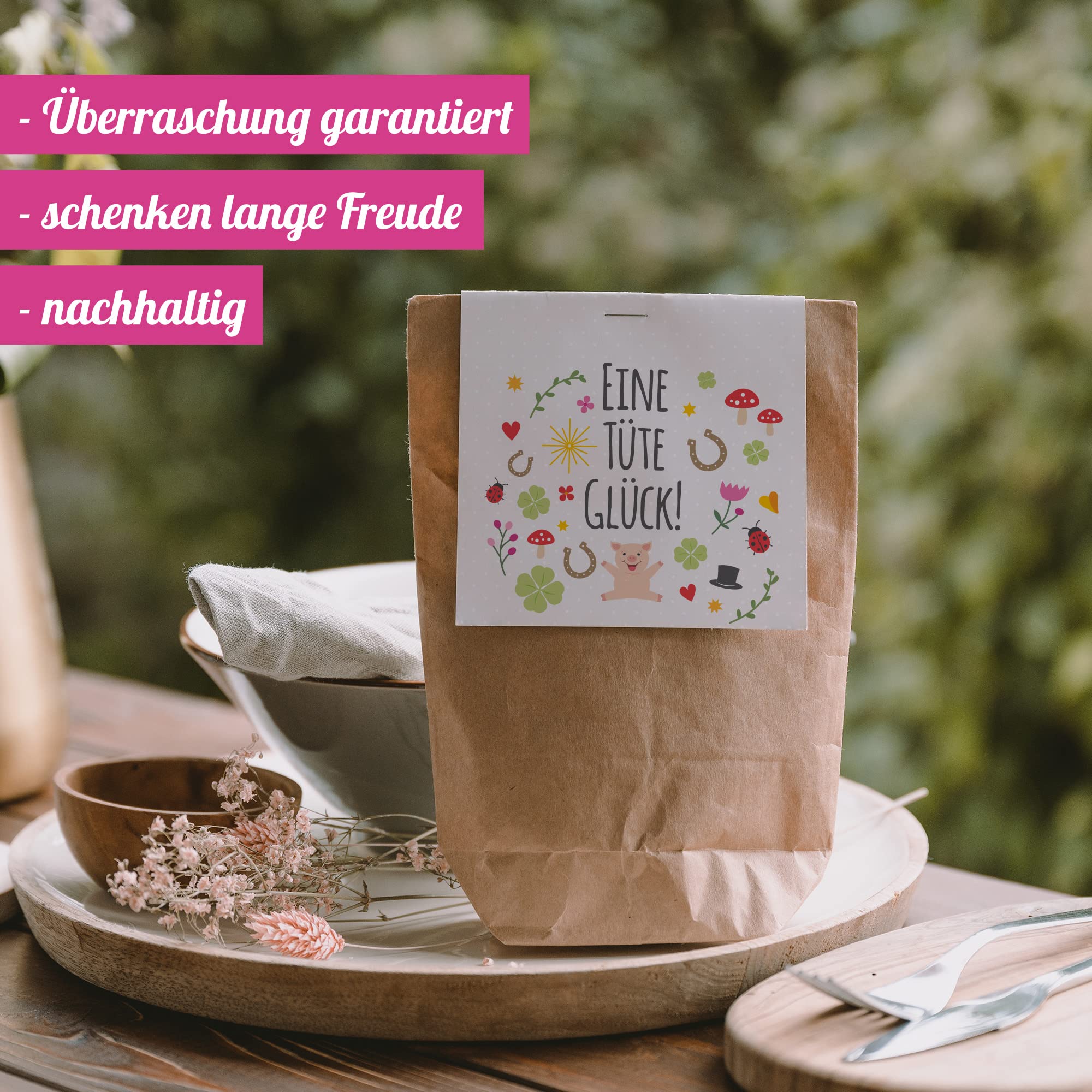 Ideenverlag HAMBURG 6x Glück nachhaltige Wundertüte - Glücksbringer Überraschungstüte & Mitbringsel - Aufmerksamkeit Mitgebsel - give-aways Tüte