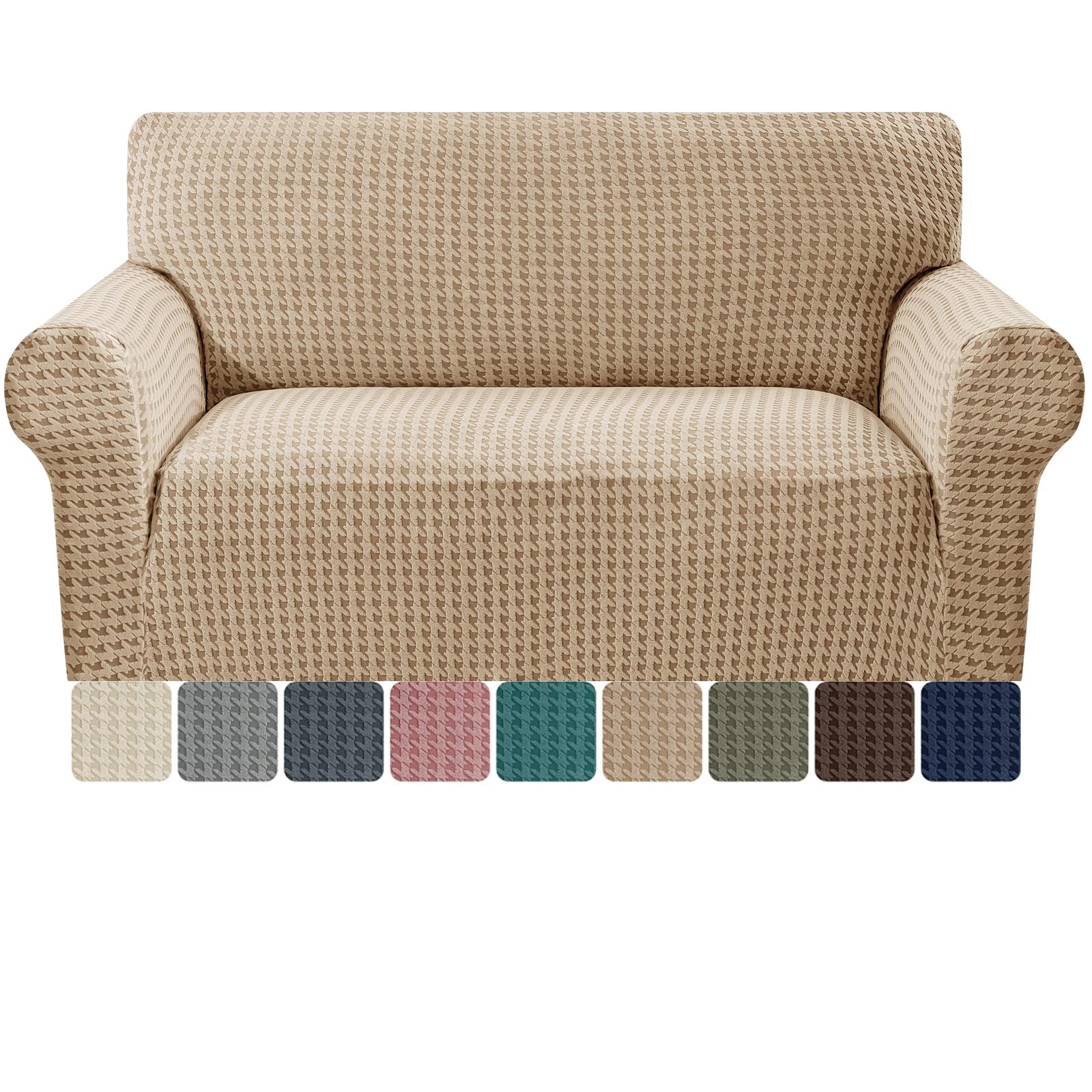 MAXIJIN Stretch 2 Seater Couch Cover Sofa Covers (55"-69" Washable Sofa Slipcovers with Non-Slip Foam & Elastic Strap, Dog Cat Pet Friendly Furniture Protector (Khaki, 2 Seater)