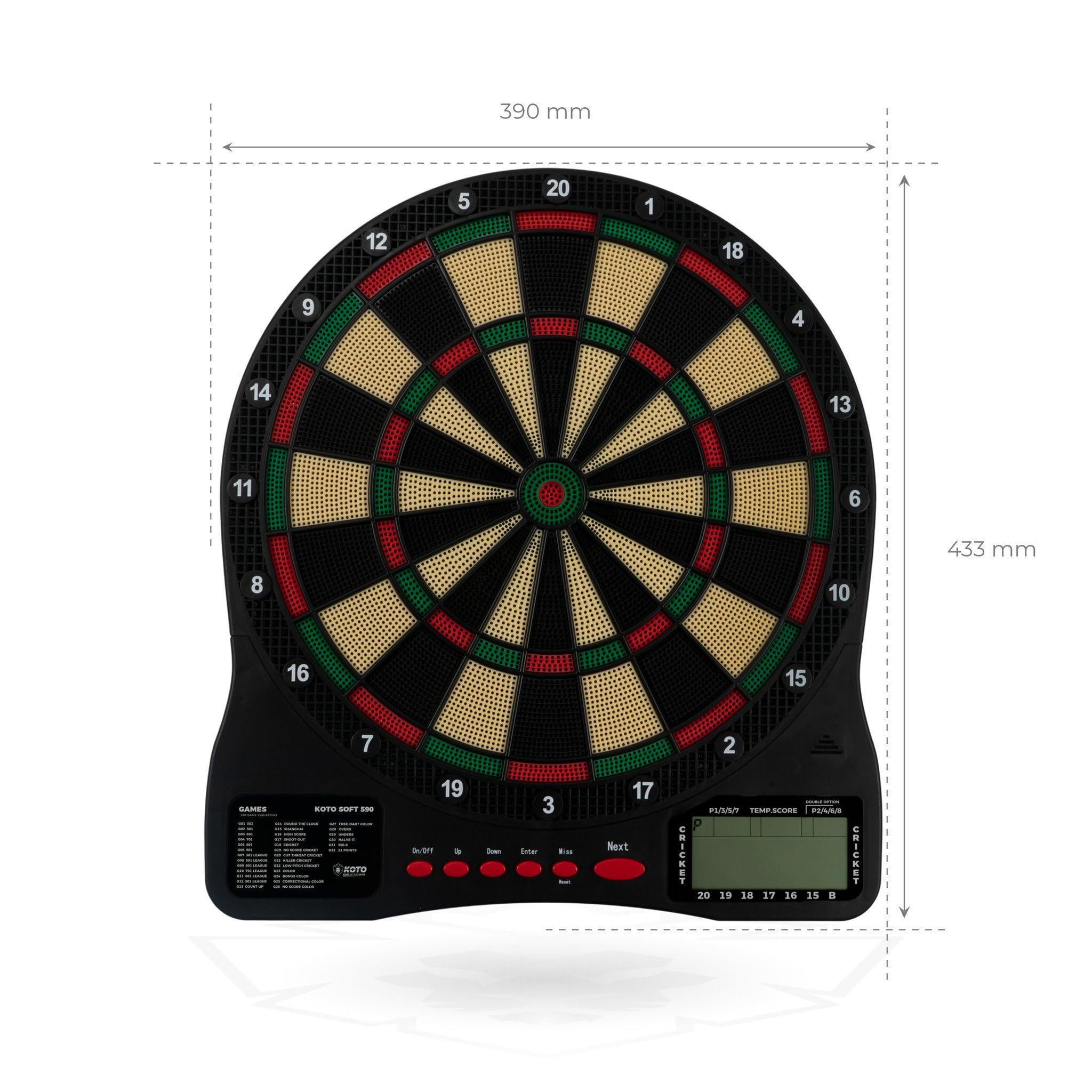 KOTO Jeu de Fléchette Électronique Soft 590 sans Fil, 6 Fléchettes, 32 Jeux, 590 Variantes, Portable