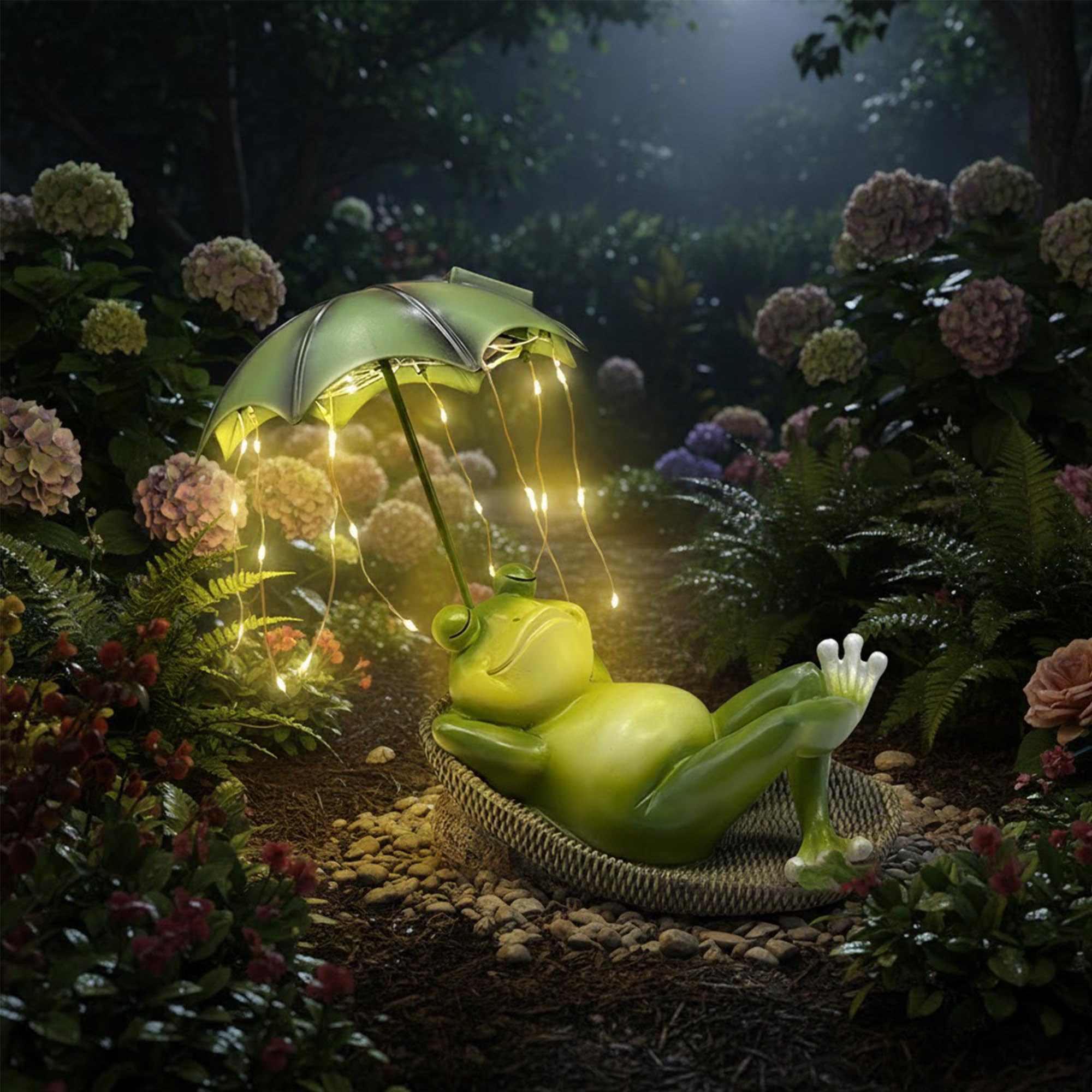 lifemet Outdoor Solar Frosch Garten Dekoration - Lustig Frösche EIN Schirm Figurch Garten Statue，IP65 wasserdichte LED Teich/Rasen/Haus/Für Terrasse Ornamente Geschenk für Frauen Mama