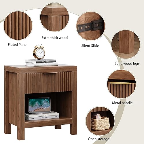 Miniatura 5 de Juego de 2 mesas auxiliares con almacenamiento, mesa auxiliar pequeña, mesita de noche de madera con cajón y almacenamiento de apertura, mesa