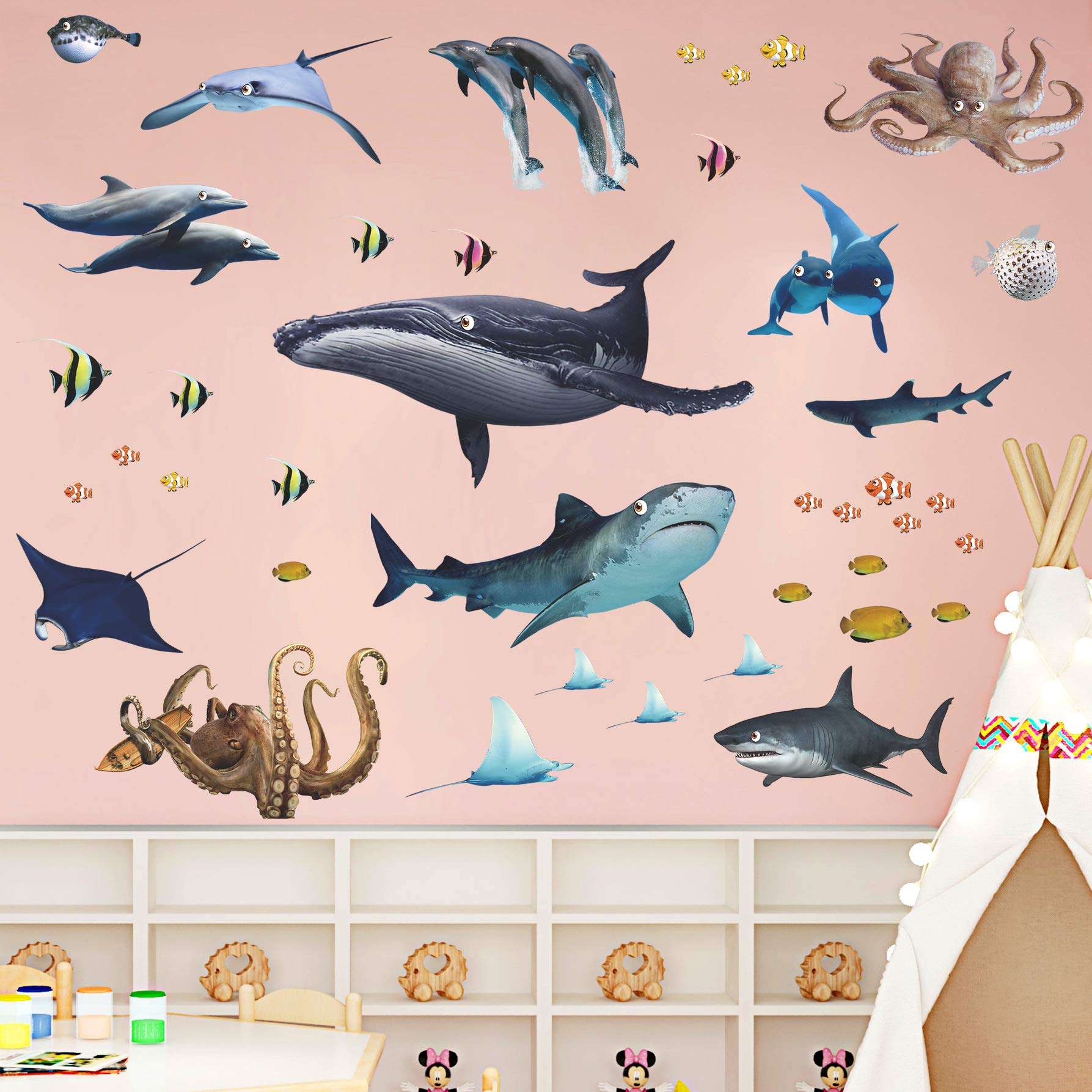 Under The Sea Wall Decals - Fish, Sharks & Seaweed Ocean Theme Kids Room Decor