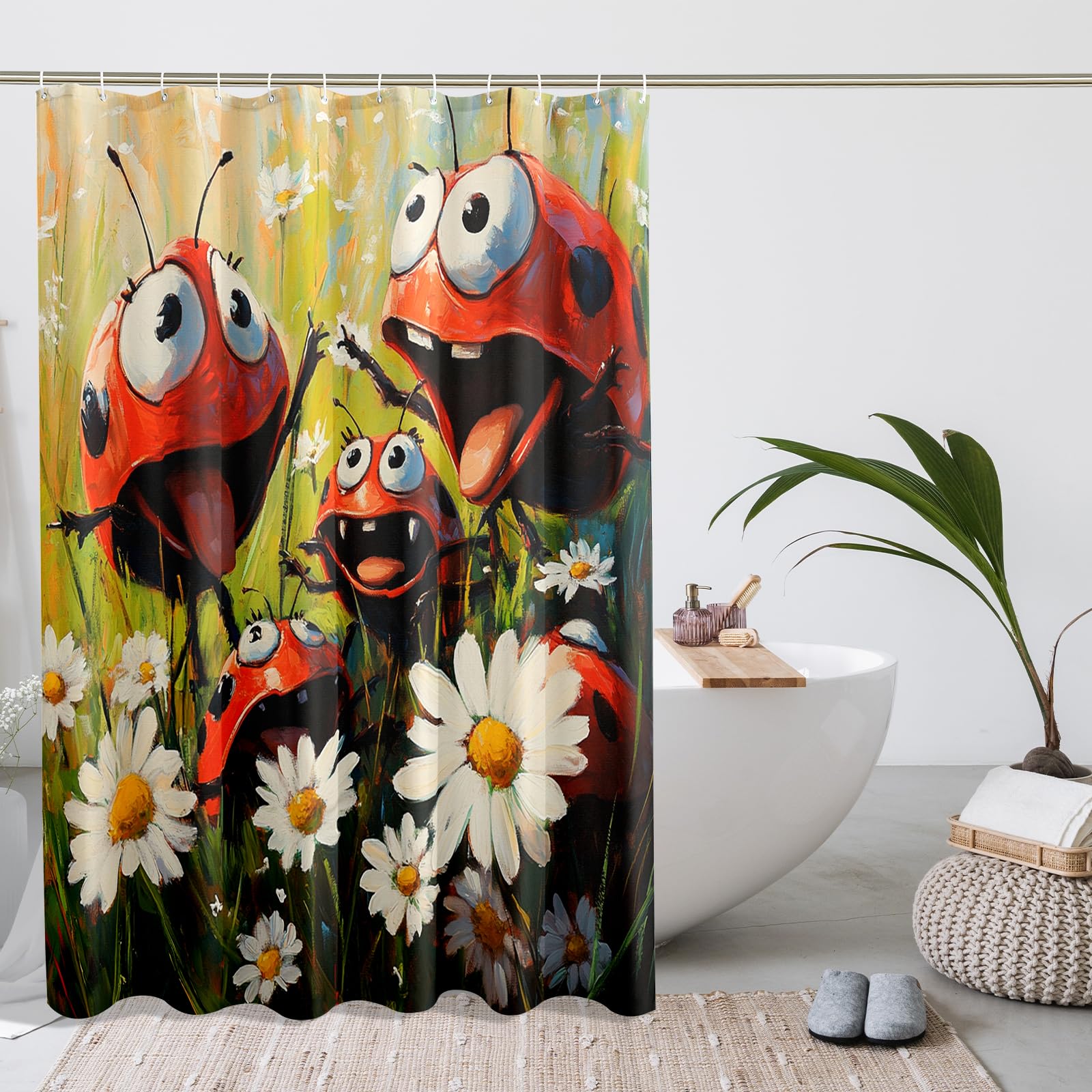 DESIHOM Cartoon Kids Ladybug Shower Curtain Set 72