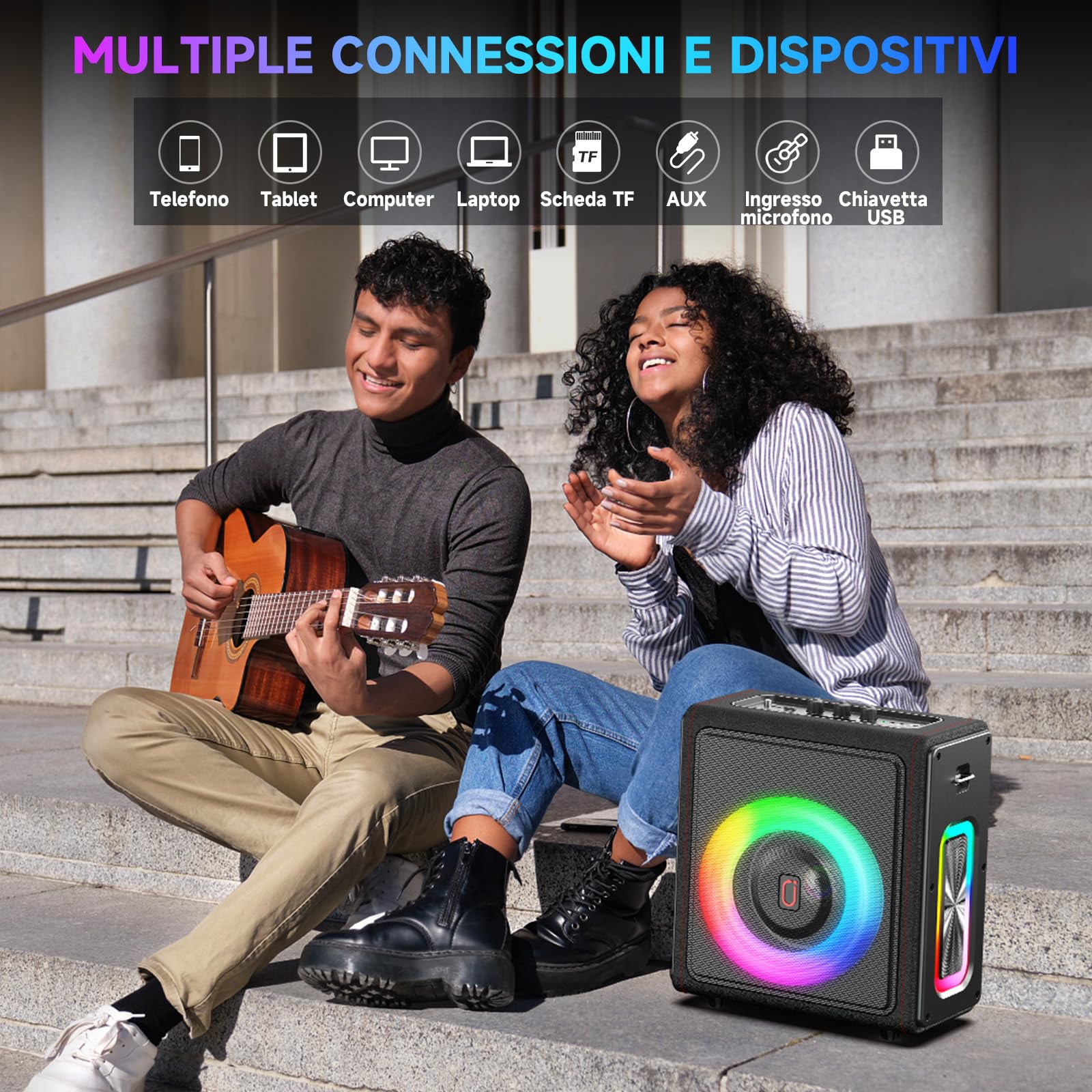 HWWR Karaoke con 2 microfoni wireless, Altoparlante karaoke cassa Bluetooth 5.3 portatile con subwoofer aggiornato, sistema PA con regolazione dell'eco, Regali di Natale adatti ad adulti e bambini