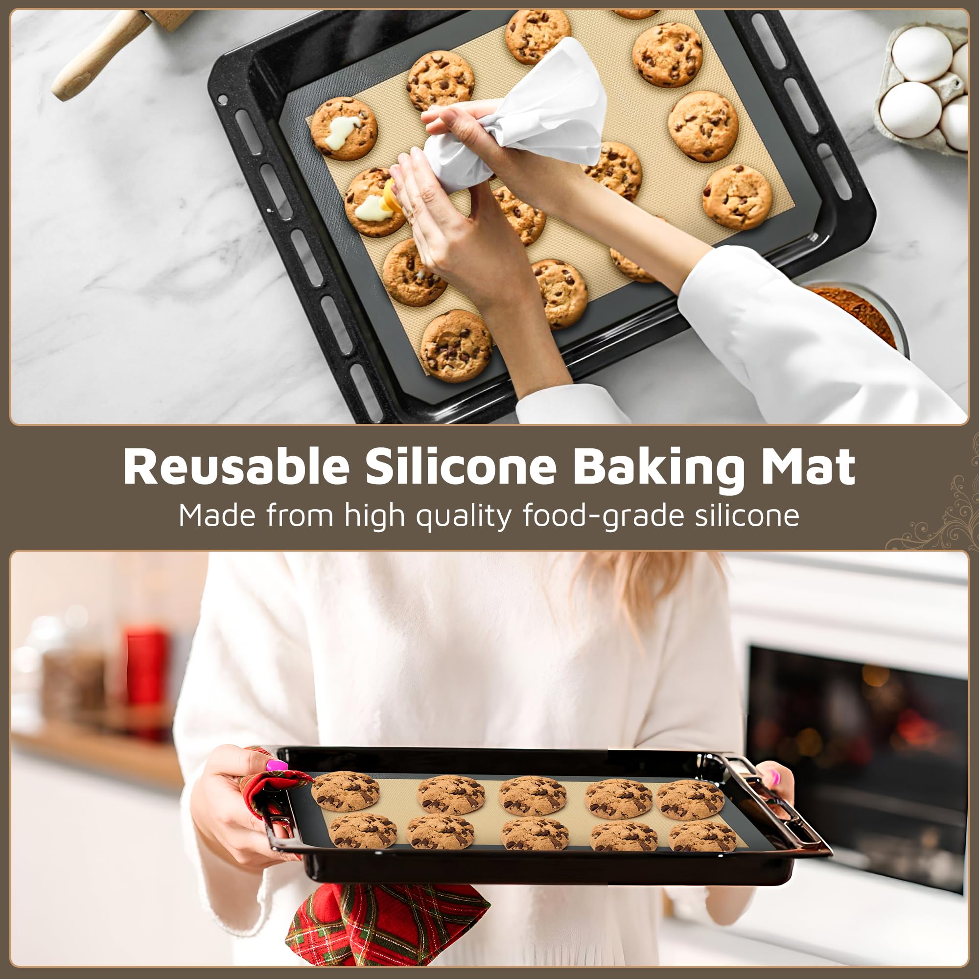Paquete de 4 alfombrillas de silicona antiadherentes de 2 y 2 cuartos de tamaño, 1/4 de silicona para hornear galletas de macarrón, juego de 2 unidades de 2 alfombrillas gruesas y resistentes