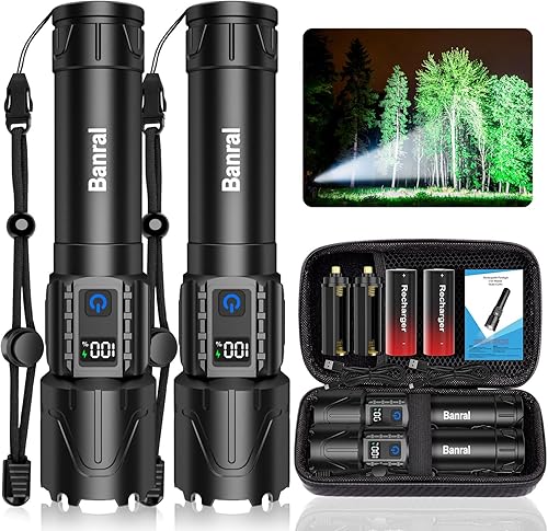 Linternas tácticas recargables de alto lúmenes, 5000 mAh súper brillante LED potente, linterna USB C de mano impermeable para el hogar, automóvil,