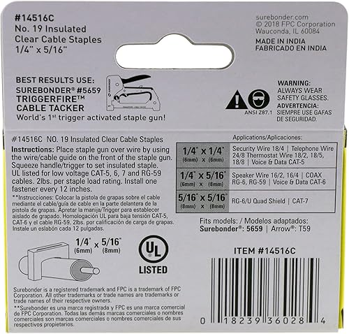 Miniatura 4 de Grapas de cable aisladas, transparentes, para cable de red RG-6, RG-59, coaxial, cable Ethernet, cuerda, cordel y otros cables de hasta 516" de