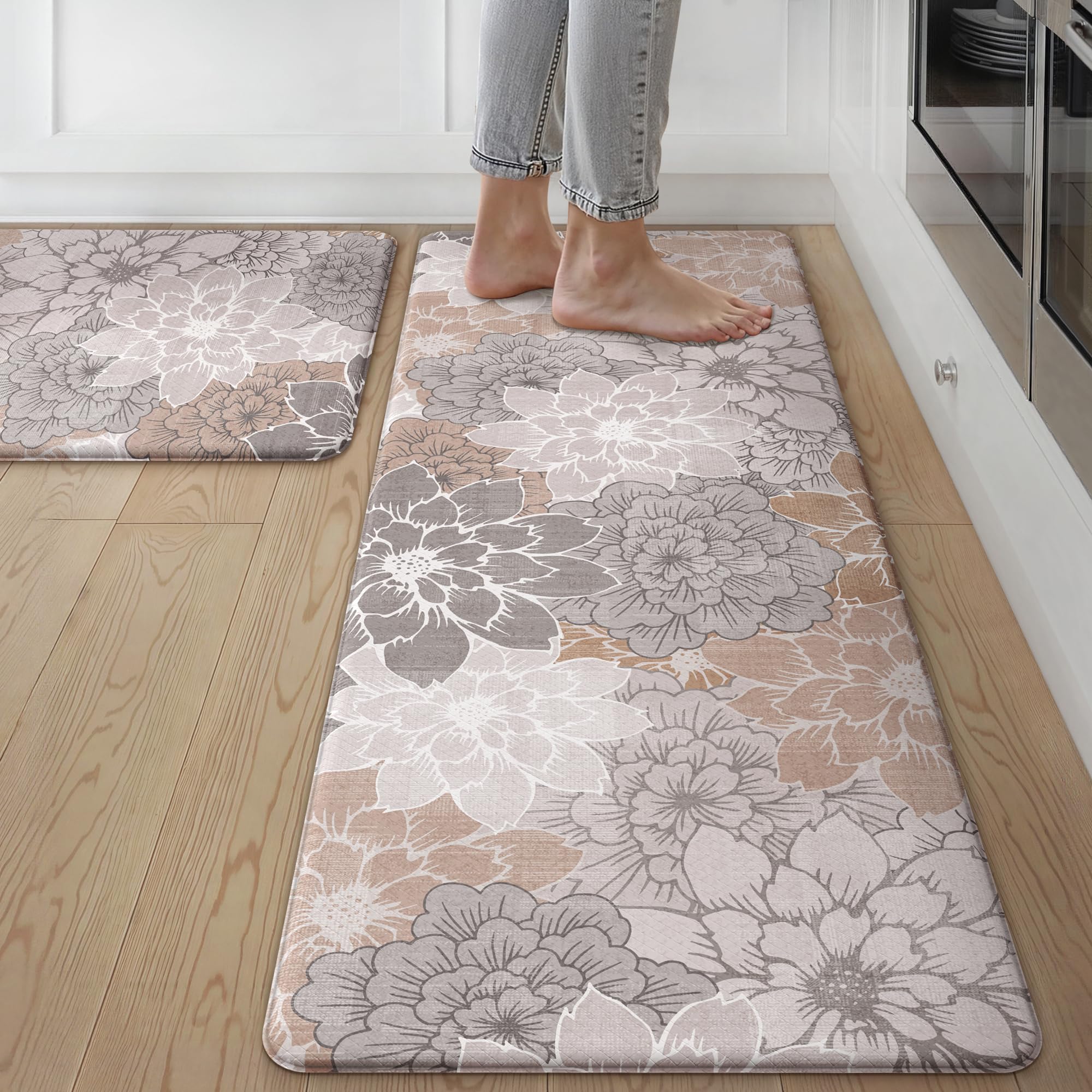 GENIMO Kitchen Mats for Floor, Floral Runner Set