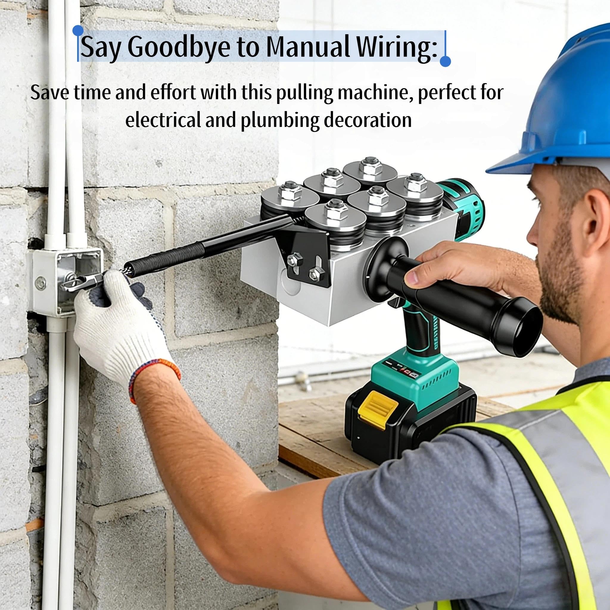 Pasacables Eléctrico Automático 550N, Extractor de Cables Inalámbrico 25V, Máquina de Encordar para Electricista, Tiracables para Tubos Ocultos y Pared, Guía de Acero de 25m con Velocidad Variable