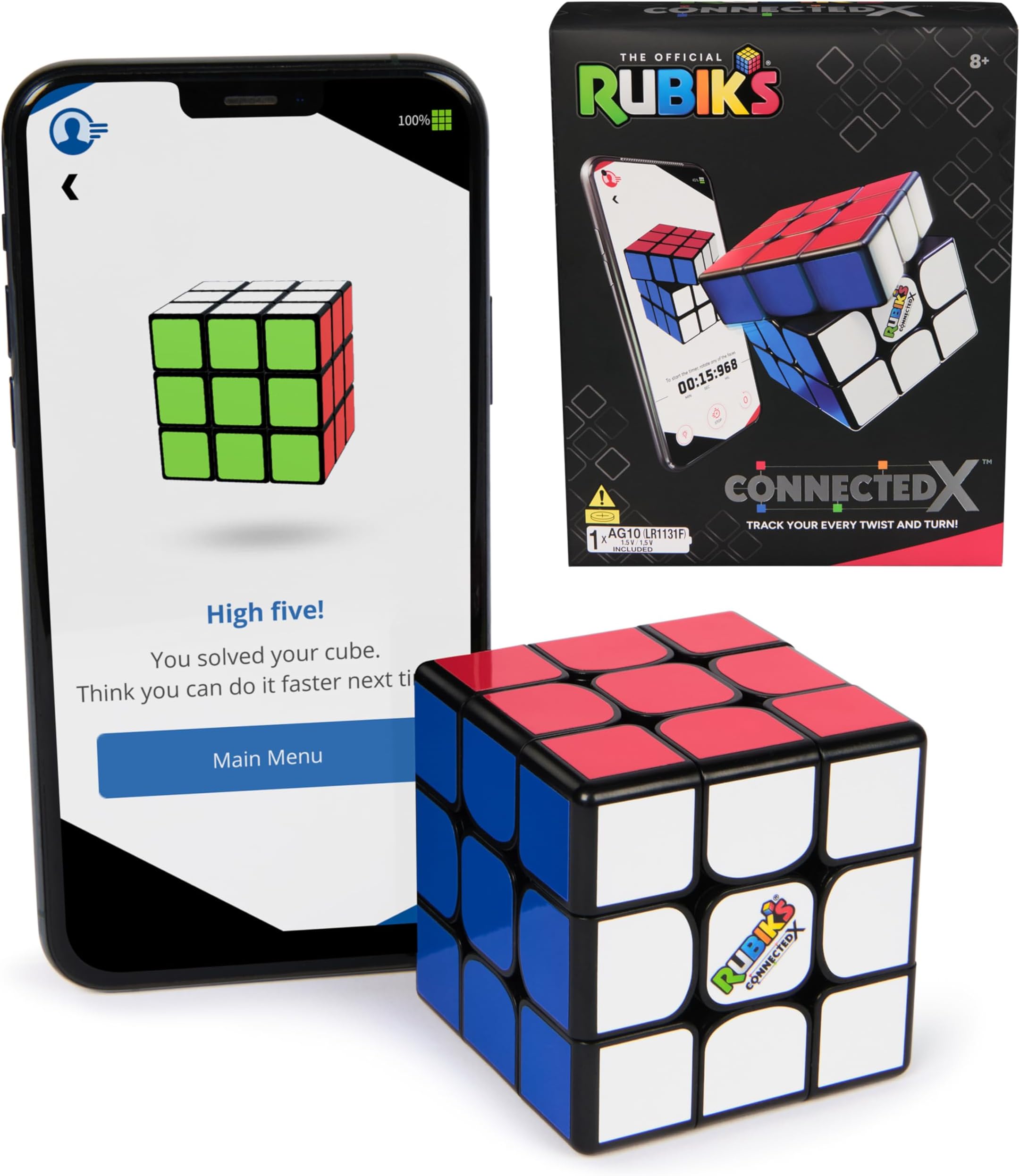 Cube, The Official Rubik’s ConnectedX, Bluetooth-Enabled 3x3 Speed Cube with Guided Learning App for Beginners, Brain Teaser Fidget Toy & Puzzle for Adults, Teens, & Kids, for Ages 8 & Up