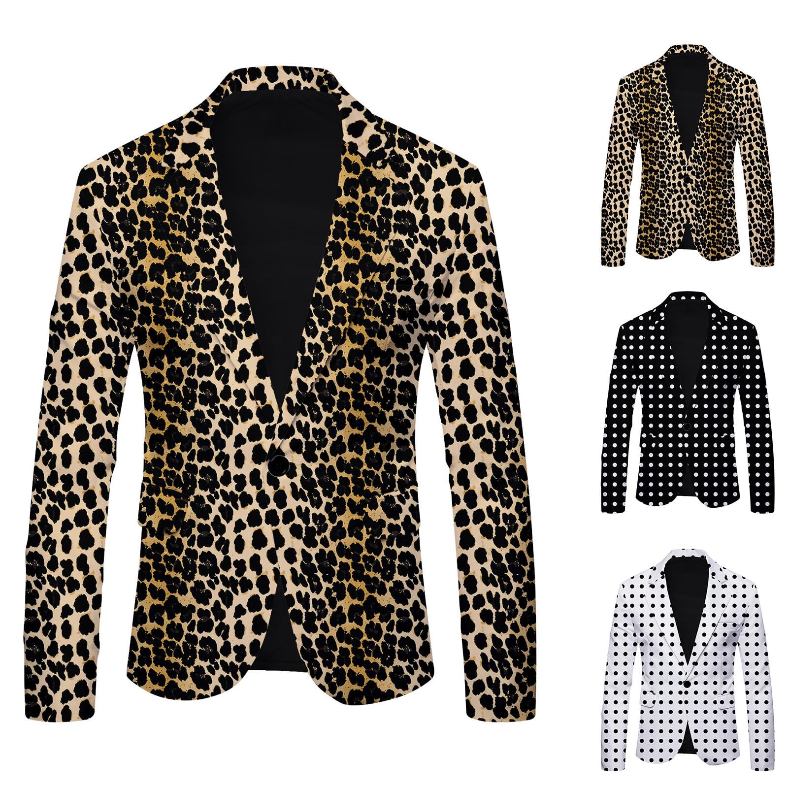 pvucpot Uomo Feste Animali Leopardo Stampa Intagliato Risvolto Leggero Slim Abito Giacca Giacca Giacca