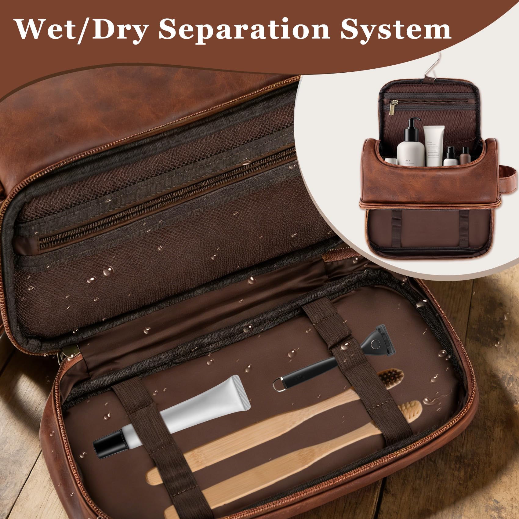 Neceser de viaje personalizado para hombre, grabado con láser, con monograma, inicial, para artículos de tocador, San Valentín, aniversario, regalos geniales para hombres, marido, novio, marrón