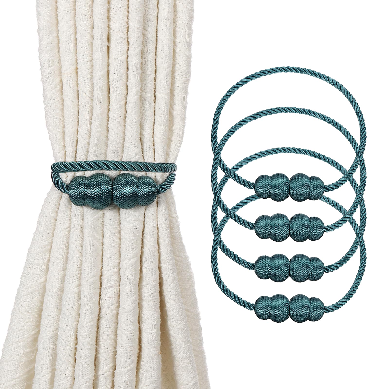 sourcing map 4Pcs Magnetic Curtain Tiebacks, Elegant Weave Curtain Tie Backs Decorative Window Treatment Holdbacks for Drape Home Bedroom Living Room Office Decoration, Blue