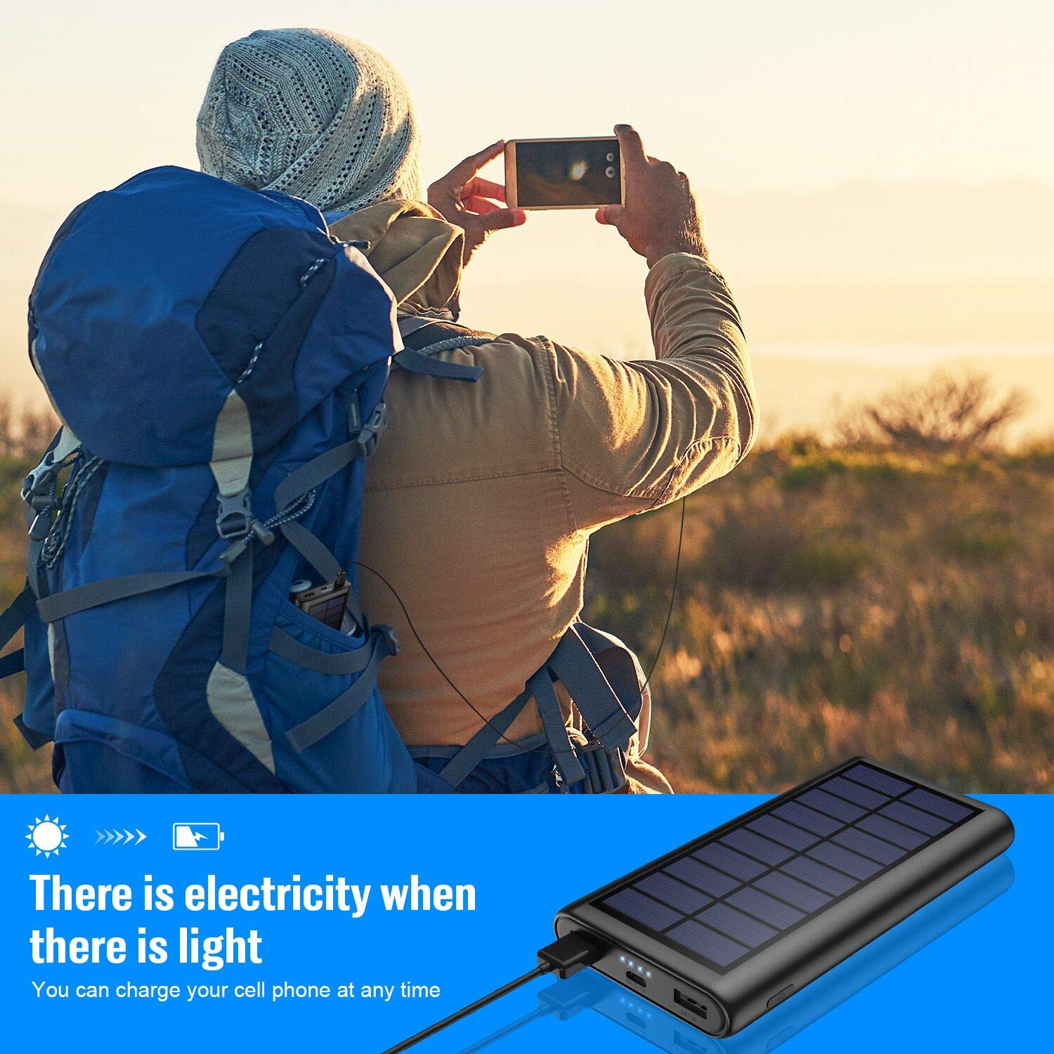 Solar Power Bank, przenośna ładowarka 26800 mAh, wysoka pojemność, szybkie ładowanie, zewnętrzny akumulator, przenośna ładowarka do telefonu z podwójnym wyjściem USB, do smartfonów, tabletów