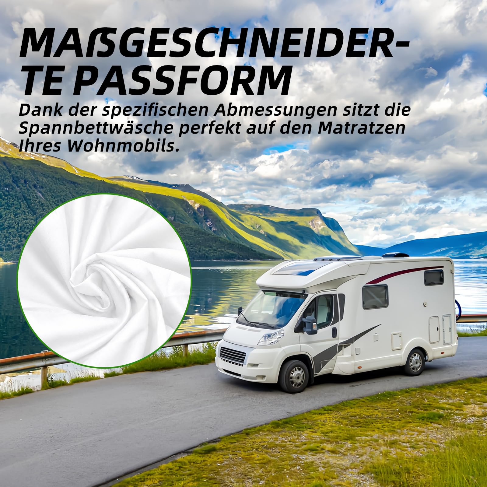 Parure de lit 4 pièces pour camping-car avec matelas central - Pour camping-car Volkswagen California/Mercedes-Benz Marco Polo/Fiat Ducato (blanc)