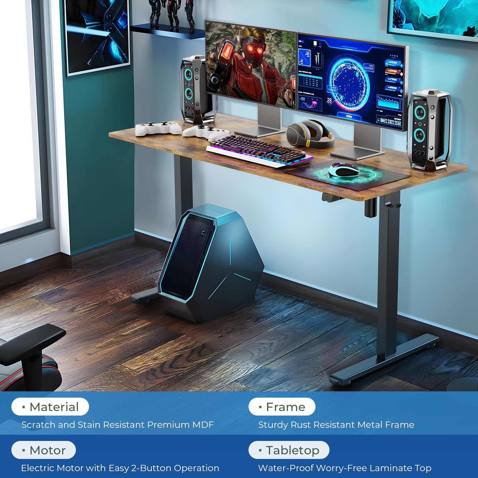 Height Adjustable 48 Electric Standing Desk - Upgraded Ultra Durable Home Office Large Rectangular Computer or Laptop Sit — view 4