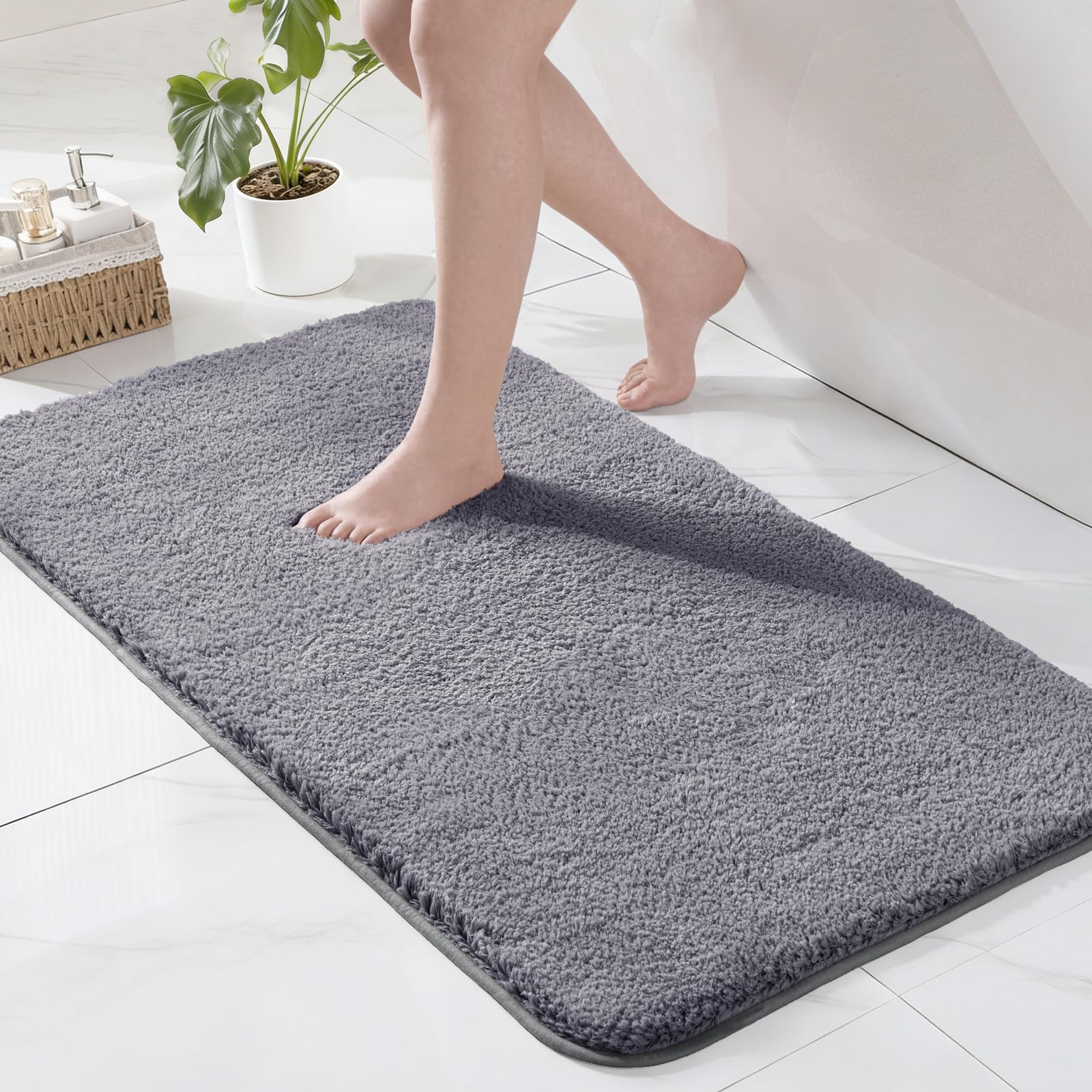Exclusivo Mezcla Microfiber Bath Mat 60x90 CM, Extra Soft Non-Slip Super Absorbent Bathroom Mats, Machine Washable Quick Dry Bath Rugs for Bathroom Floor, Shower, Home Decor, Solid Grey
