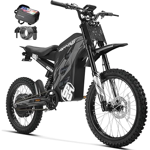HAPPYRUN G300 Pro Electric Dirt Bike for Adults, 72V 30Ah Battery, 6500W Motor, 50 MPH Speed, 70 Mile Range, 350 Lbs Load Capacity, Hydraulic Brakes Black (Orange)