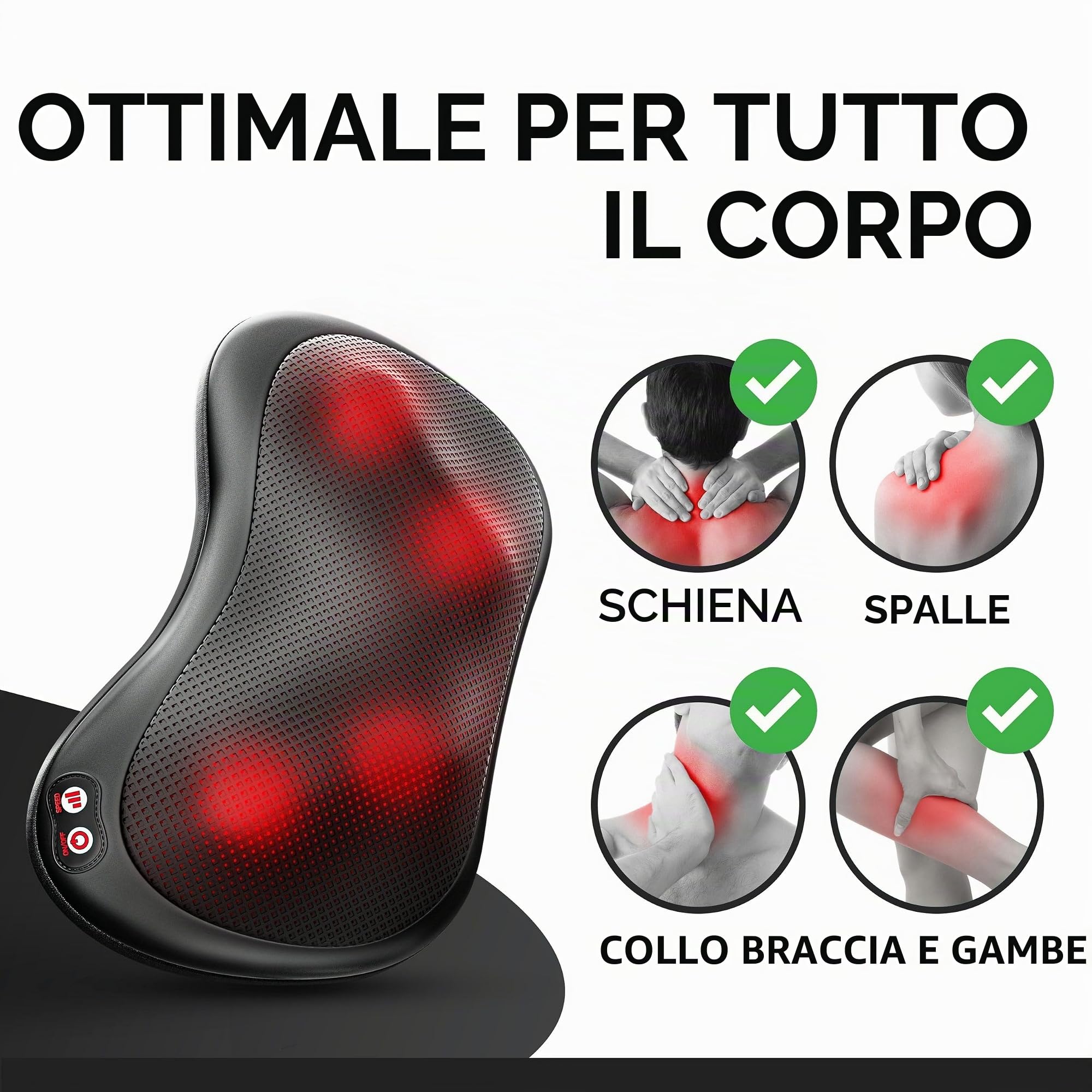 Wellax Cuscino Per Massaggio Rilassante Con Funzione Di Calore E Rotazione A 360 ° - Dispositivo Per Massaggi Shiatsu Con 3 Velocità Per Spalle E Schiena - Massaggiatore Per Il Collo (Nero)