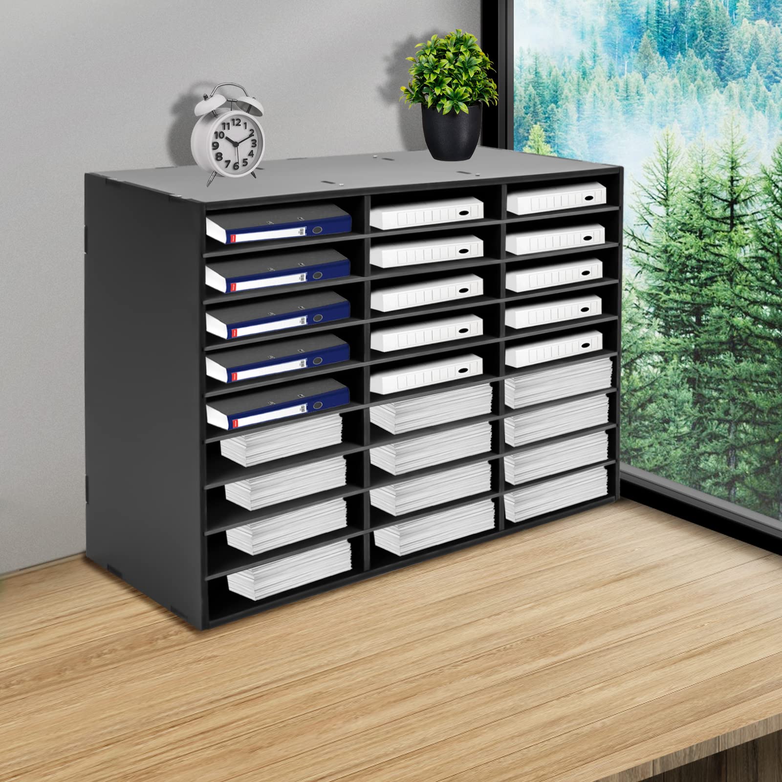 Organisateur de document de bureau, trieur de fichiers pour courrier, papiers, boîte aux lettres, école, salle de classe, 27 compartiments pour la maison, l'école, le bureau, noir