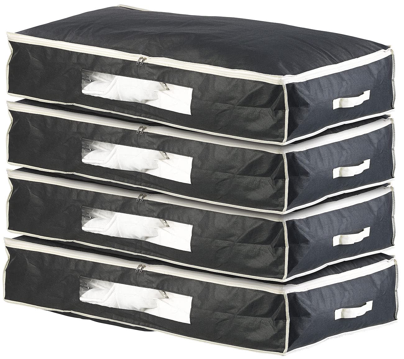 infactory Unterbett Aufbewahrung: 4er-Set Unterbettkommoden mit Sichtfenster & Handgriffen, 100x48x18 cm (Kleider-Aufbewahrung-Boxen, Allzweckbox, Decke)
