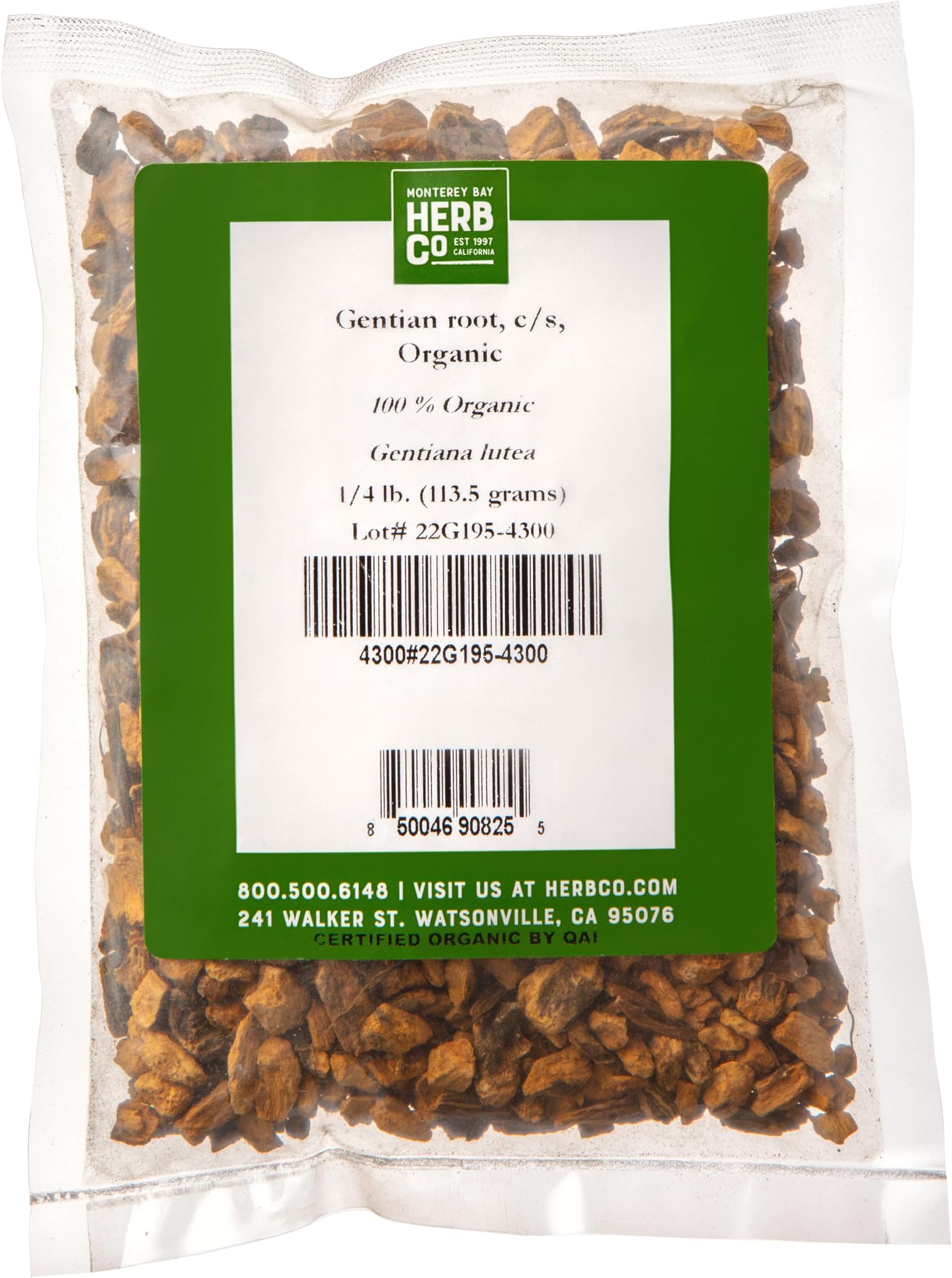 Organic Gentian Root Cut & Sifted, by Herb Co, Yellow Gentian or Bitterwort, Similar to Hops, Herbal Bitters and Tea Blends, 1/4 lb