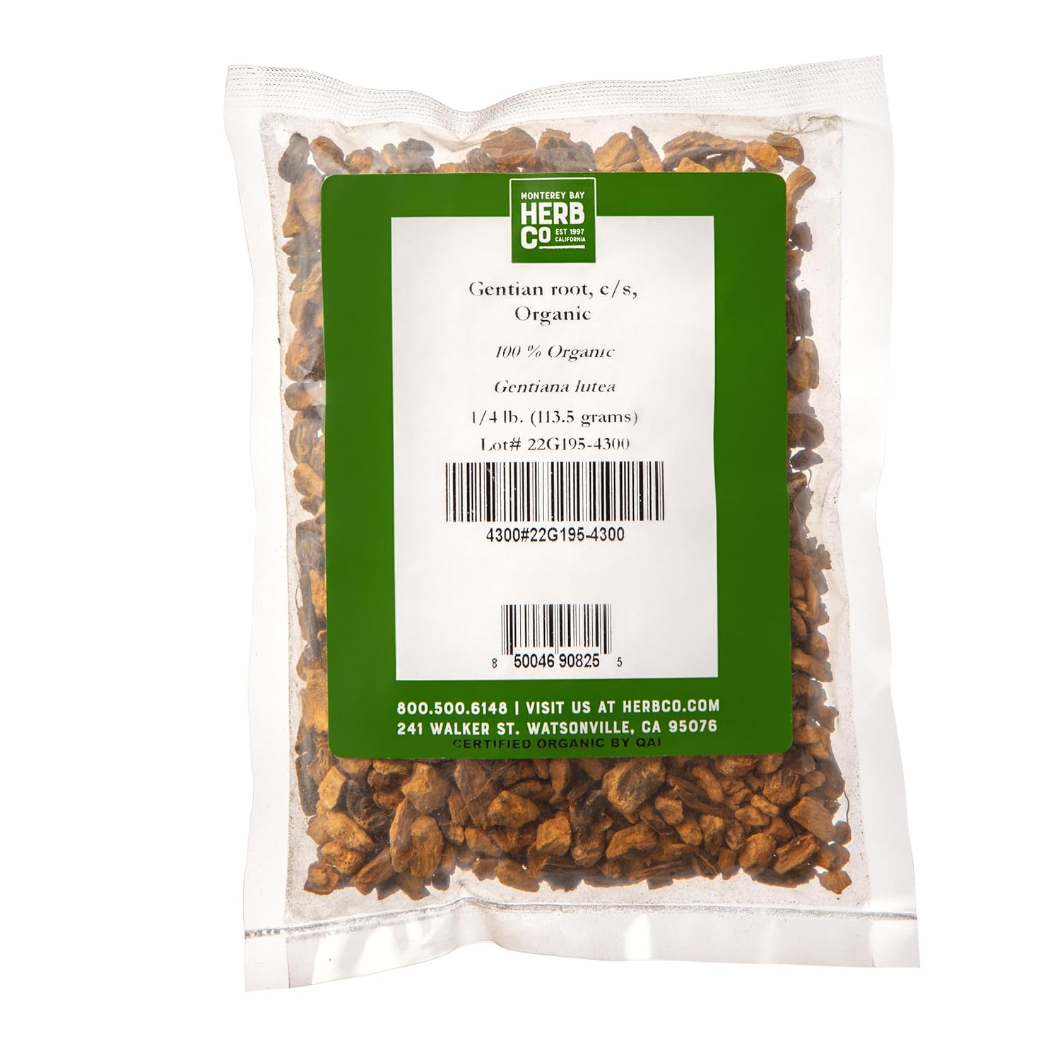 Organic Gentian Root Cut & Sifted, by Herb Co, Yellow Gentian or Bitterwort, Similar to Hops, Herbal Bitters and Tea Blends, 1 lb