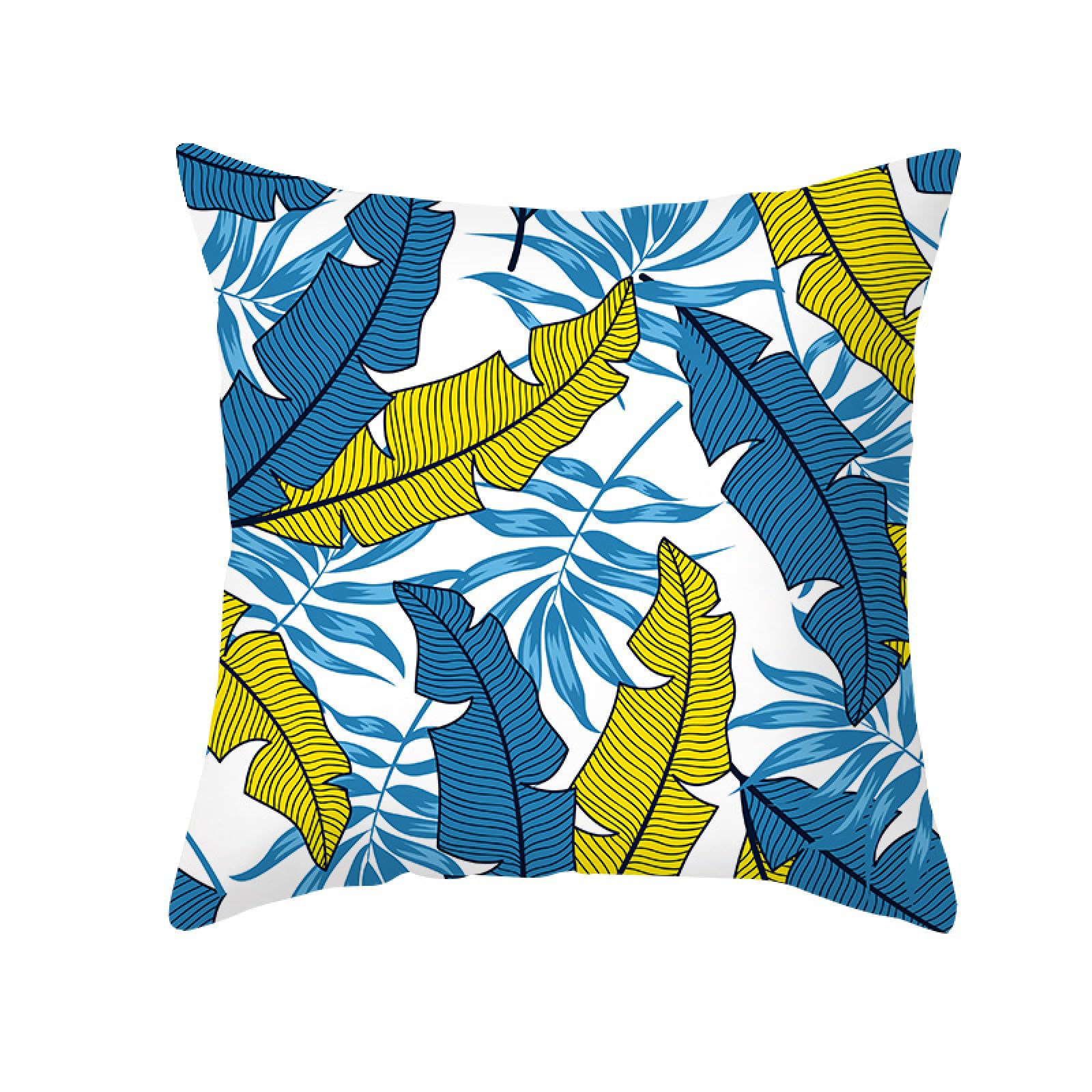 Cushion Covers Blue Yellow Leaves Pillow Cases Soft Linen Cushions with Covers Included Washable Sofa Cushions with Invisible Zip Pillowcase Breathable Pillow Cover 60x60 Cushion Cover 1 Pack