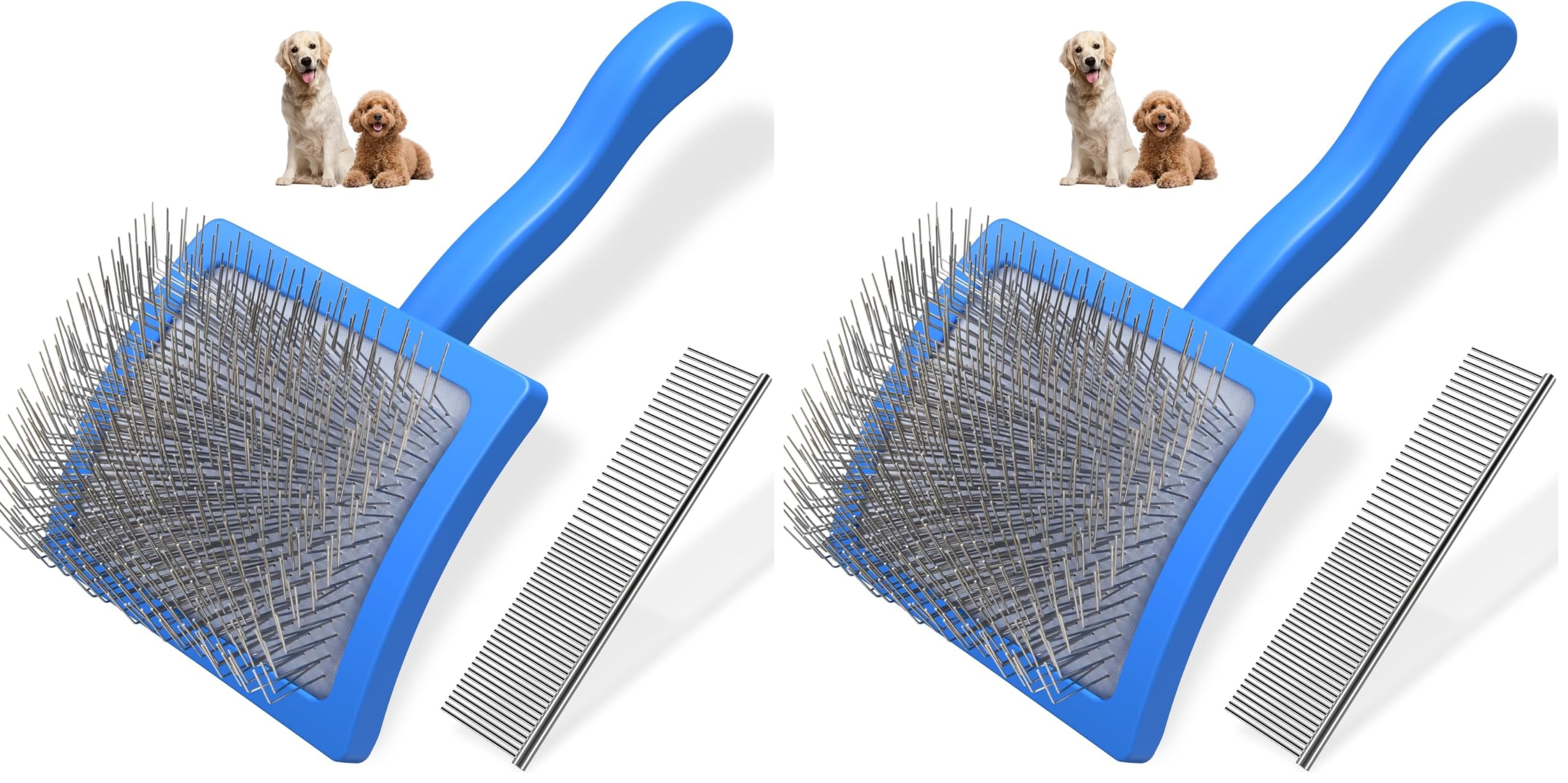 2PCS Slicker Brush for Dogs & Pet Comb,Professional Dog Grooming Brush (Goldendoodles,Poodles,Labradoodles) with Extra Long Pins to Effectively Remove Tangles, Knots and Mats (Blue, Large) (Pack of 2)