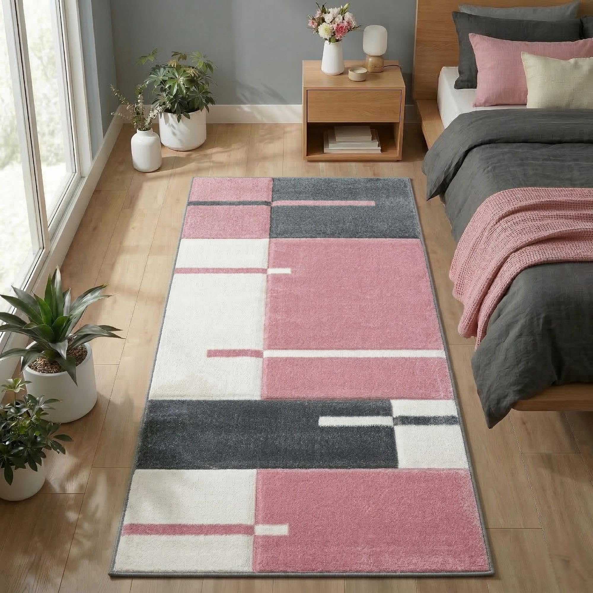 Carpetsale24 Teppich Kurzflor Konturenschnitt in Schwarz Grau Weiß - Kariertes Design, Extra Weich, Waschbar, Pflegeleicht - Für Wohnzimmer, Schlafzimmer, Esszimmer