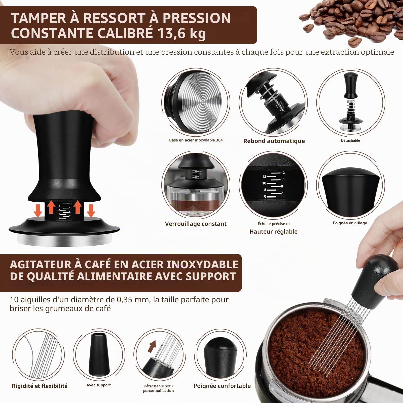 Y-Step Lot de 25 tampons à café 51 mm, accessoires Barista avec bague de dosage 51 mm, écran Puck Screen 51 mm, chiffon Barista, outil WDT, mélangeur à café, tapis de tamper, latte art, pot à