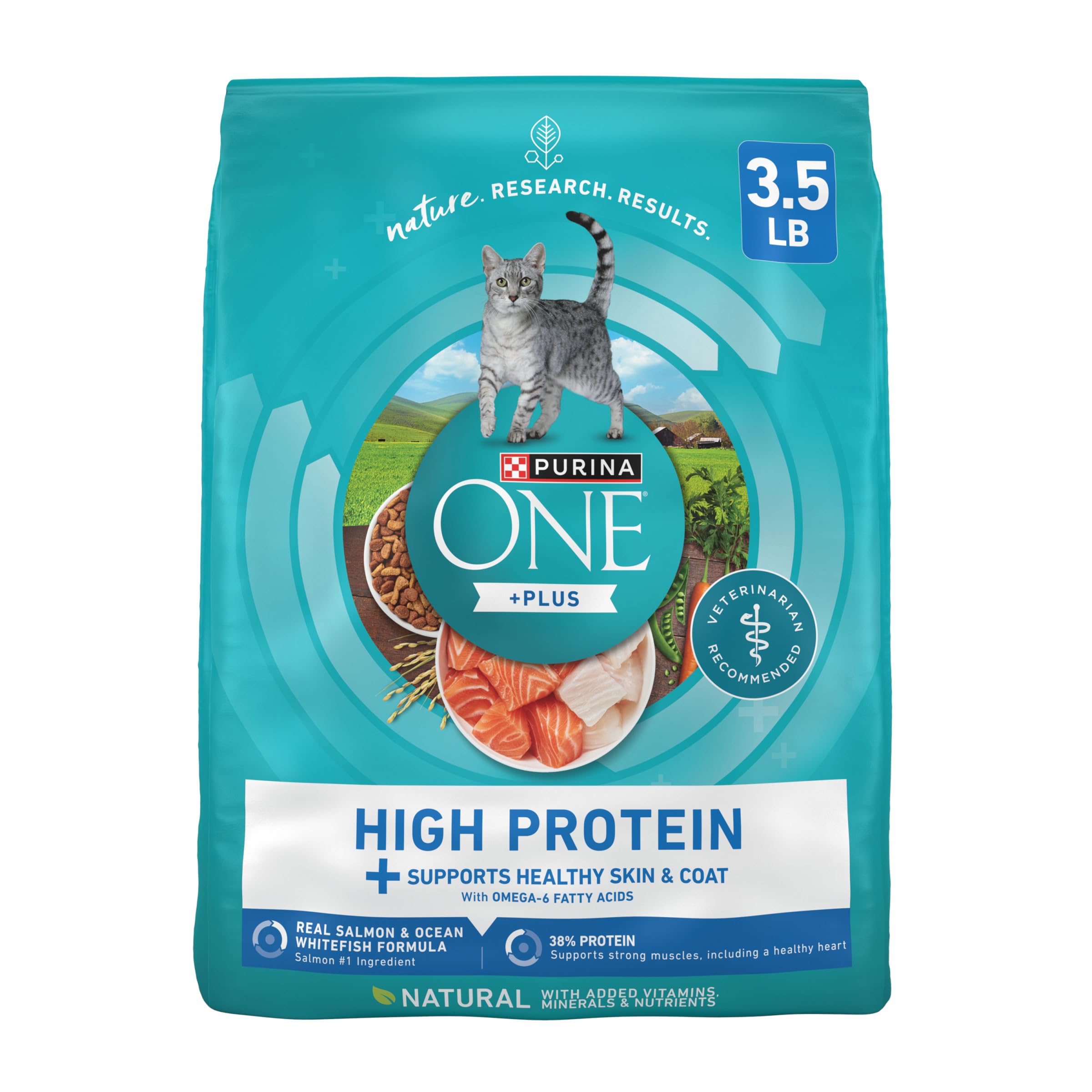 Purina ONE Plus High Protein Cat Food Dry Salmon and Ocean Whitefish Cat Skin and Coat Health Formula - 3.5 lb. Bag