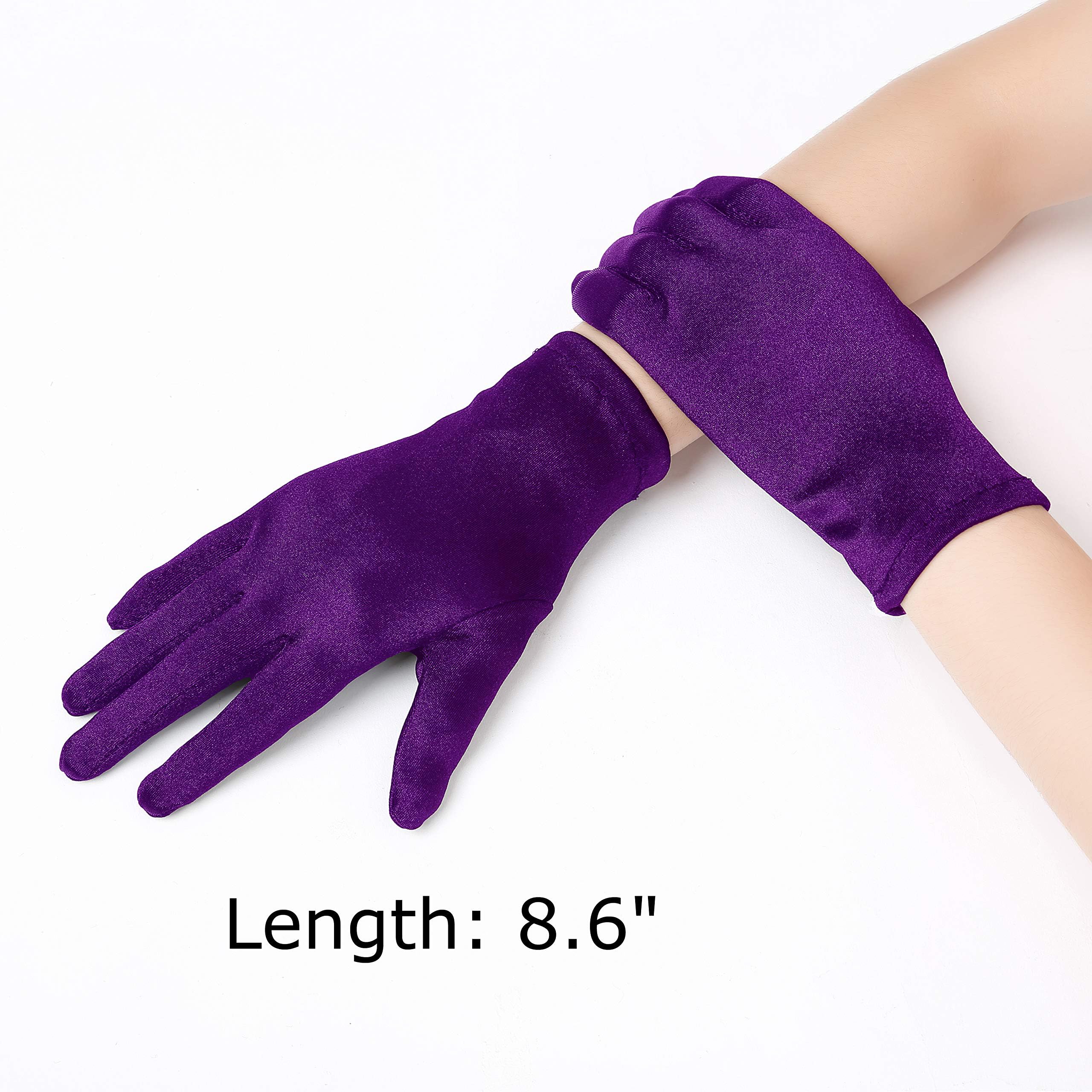 Short Opera Satin Gloves for Women Wrist Length Banquet Gloves Tea Party Halloween Costume Gloves, Purple - Image 3