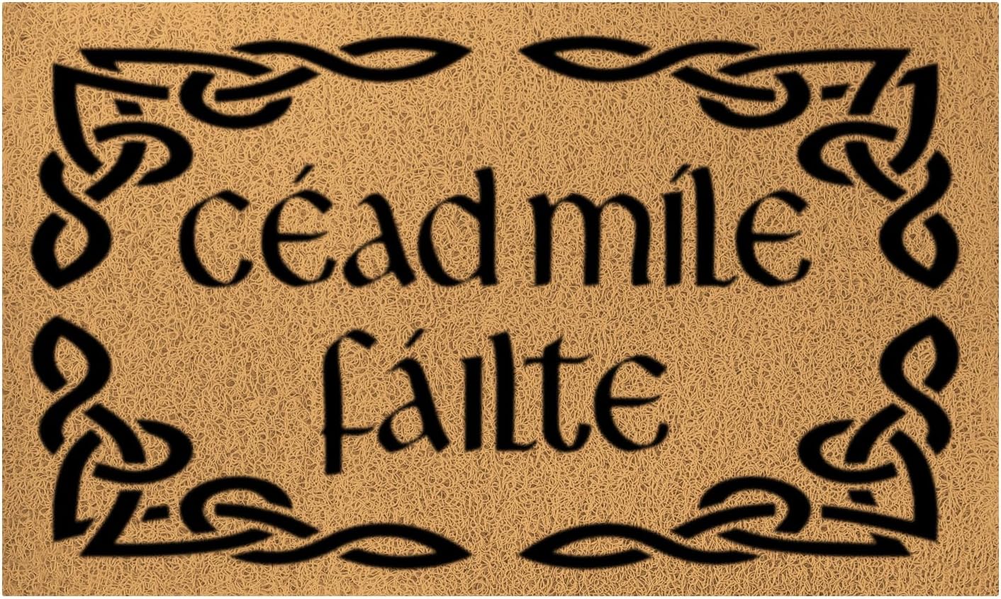 Cead Mile Failte Welcome Door Mat,Irish Welcome Outside Door Mats Rug,Non Slip Doormat for Porch Indoor Outdoor Entrance Kitchen,30x17 Inches