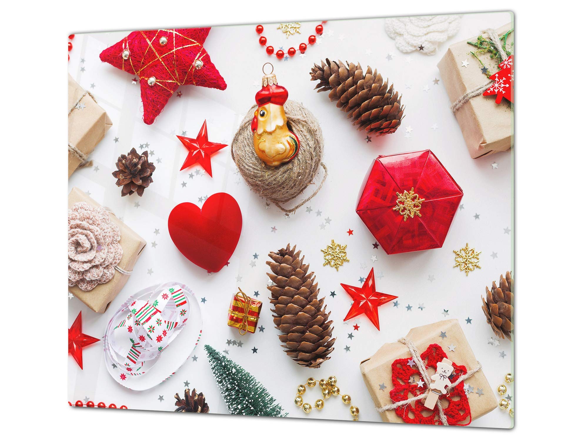 Cutting Board and Cooktop Cover - Impact & Shatter Resistant Glass; Measures: Single: 60 x 52 cm”; Double: 2 x 30 x 52 cm; D20 Christmas Series