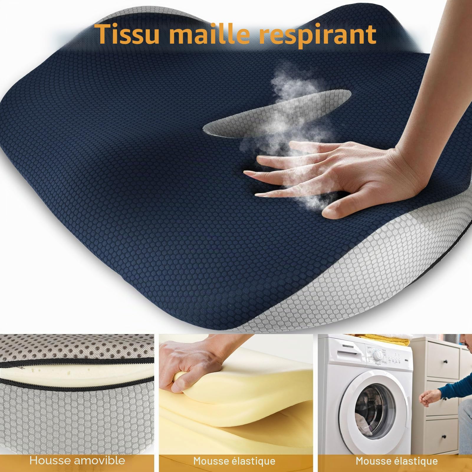 Fwiull Coussin Siège de Voiture, Coussin de Siège de Conduite en Mousse Mémoire de Forme, Rehausseur d'Assise Ergonomique, Coussin de Siège pour Voiture, Bureau, Auto