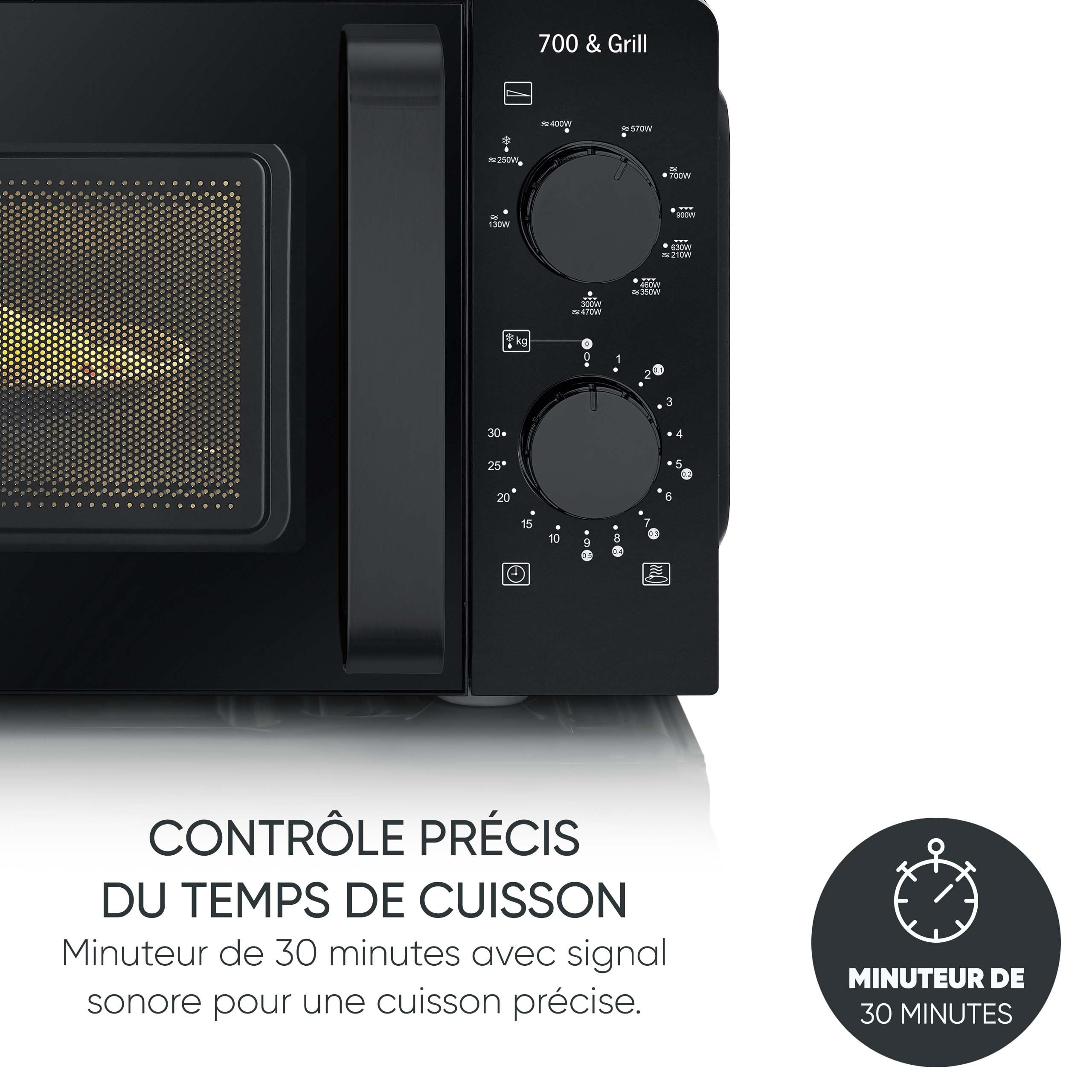 SEVERIN Four Micro-ondes, Gril 900W, 19 L, 9 niveaux de puissance, Minuteur 30 min, Plateau tournant amovible (Ø24,5cm), Noir, MW 9182