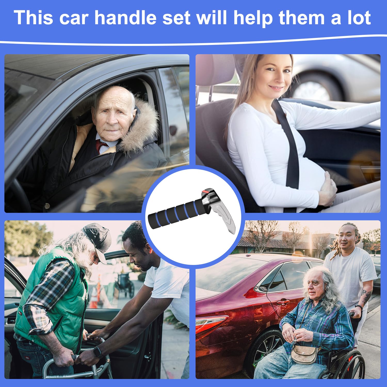 TONINT Maniglia per porta auto 3 in 1 per anziani, maniglia per porta auto per disabili, supporto multifunzione per porta auto, chiavistello per anziani e disabili