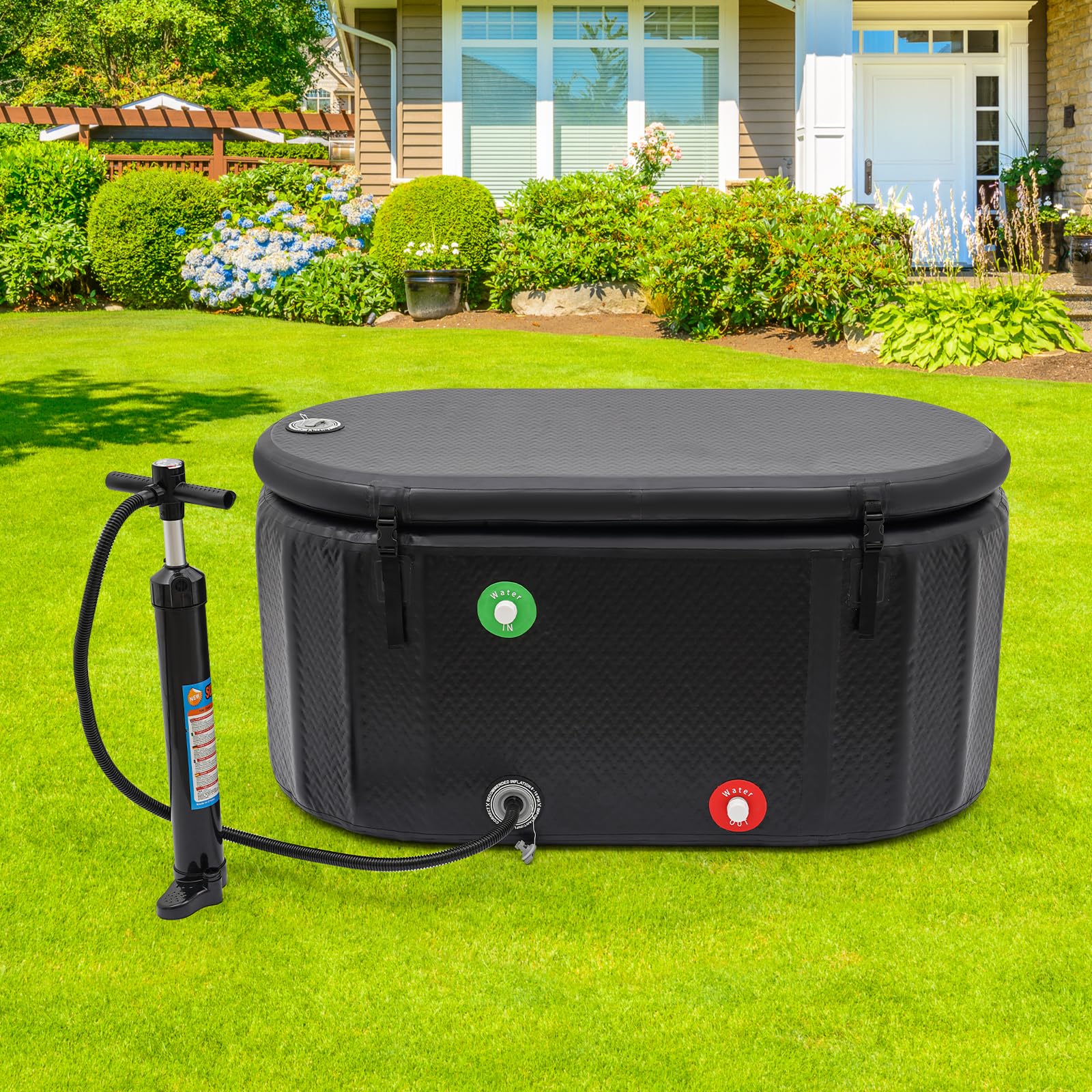Bañera de hielo 370L con tapa, bañera de baño de hielo profesional para adultos, bañera plegable, bomba de aire y bolsa de transporte, baño de agua fría para deportistas, recuperación muscular, 150 x