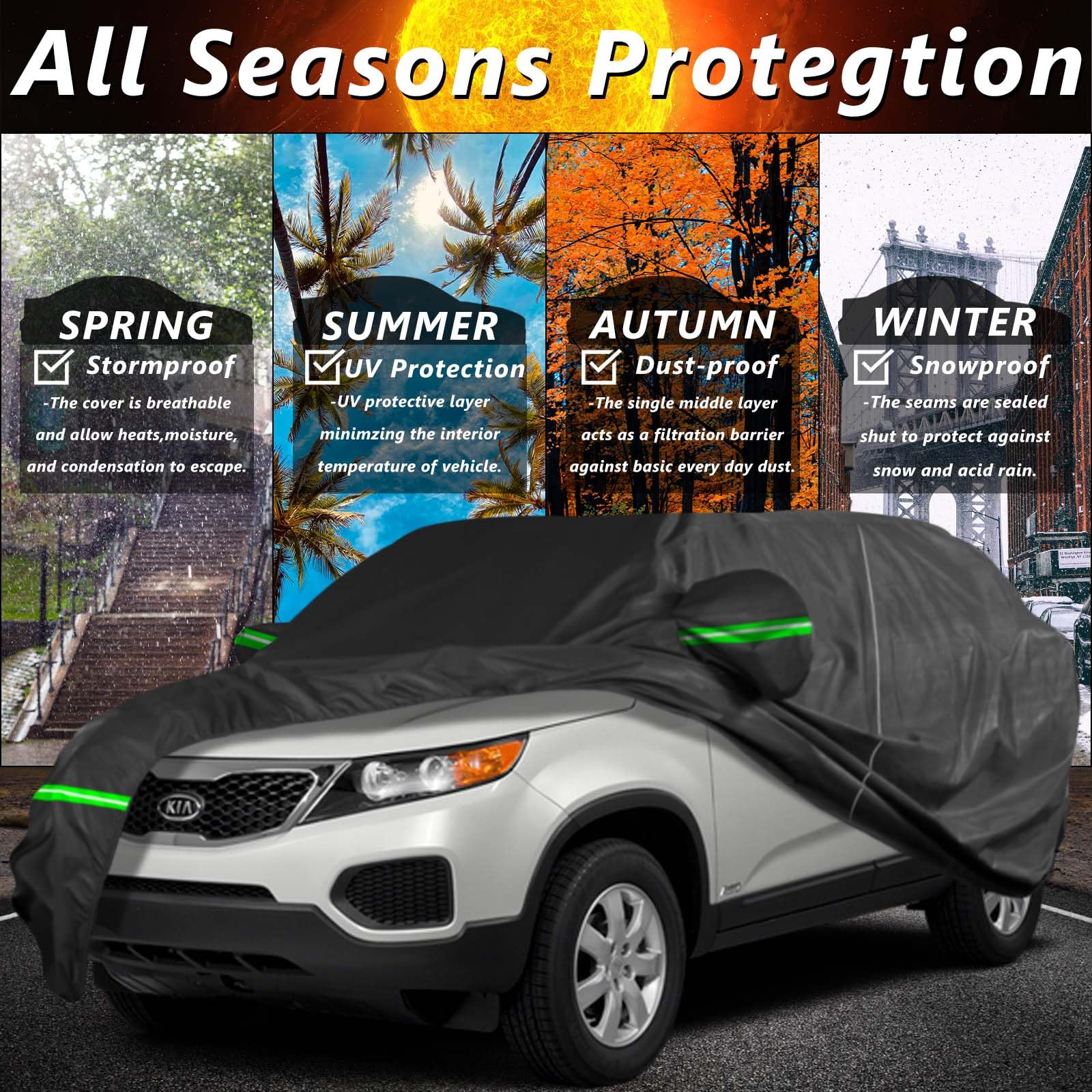 AROJAK for Kia Sorento 2002-2025 Car Cover Sun Rain UV Dust Snow Protection Outdoor Cover Waterproof 210D All — view 2