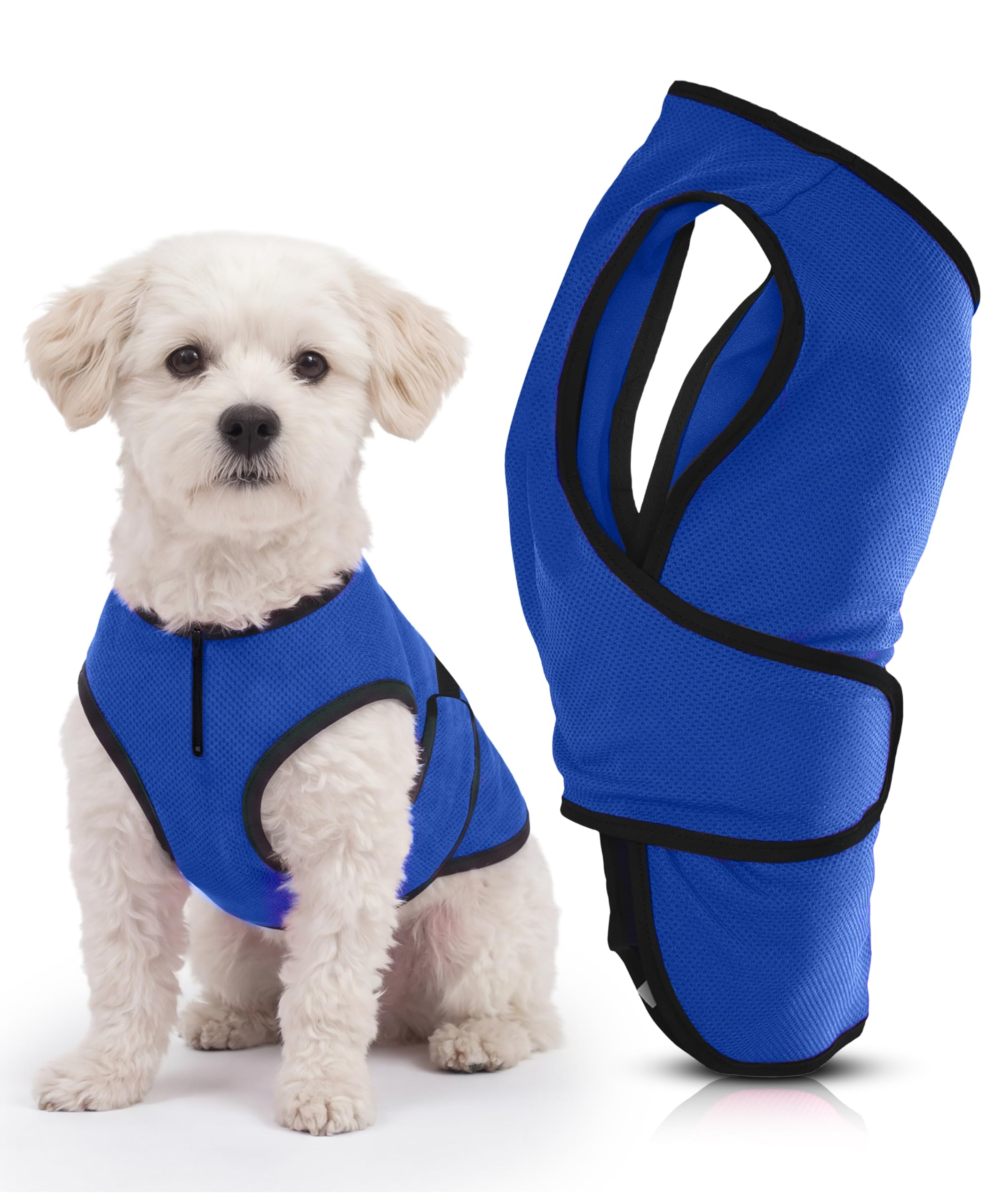 Double Layer Small Dog Cooling Vest - Easy On/Off Cooling Coat with Double Velcro & Zip Neck, Lightweight & Portable Cooling Jacket for Dogs, Perfect for Dog Owners, Walkers, Sitters & Pet Carers
