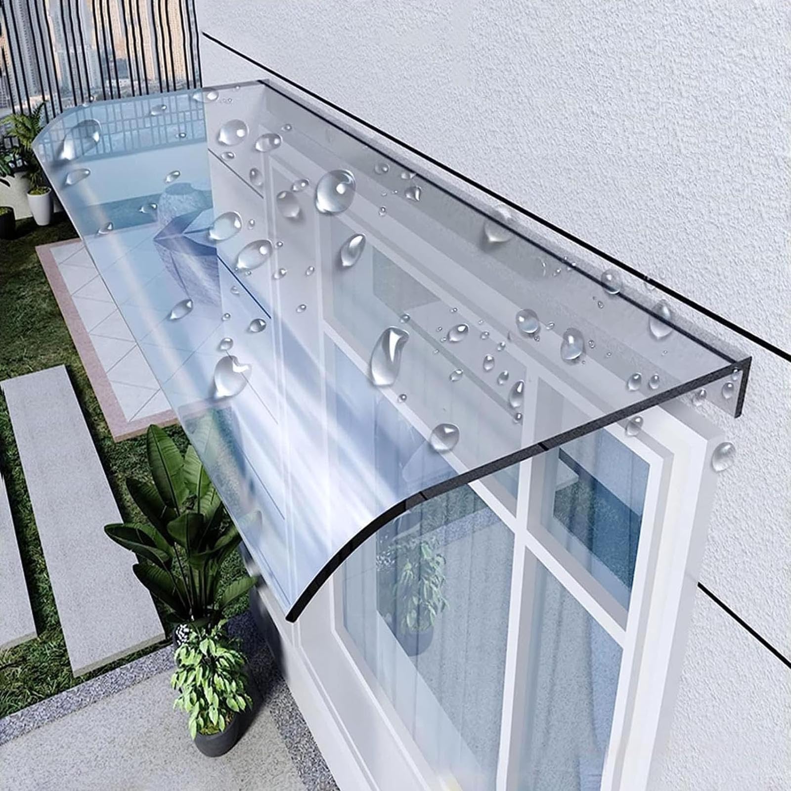 Front Door Canopy Clear Porch SunShade Awning Rain Shelter 40 50 60 70 80 90 100 120CM Window Garden Shelter Porch Awning Shelter Patio Roofing Sun Rain Protection with Bracket