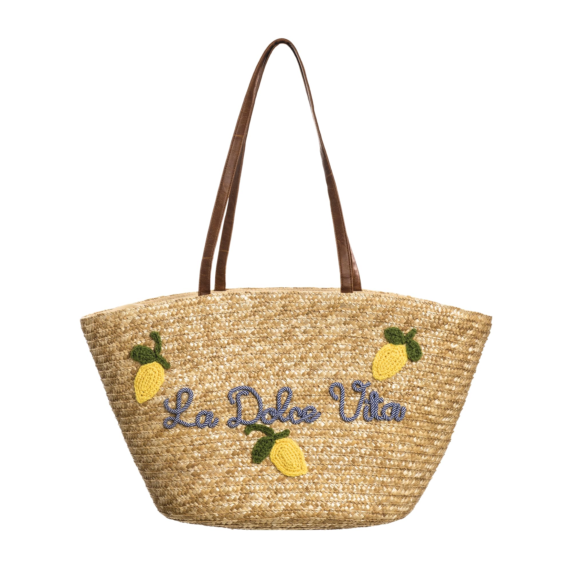 Bolsa de paja con bordado de limones, cesta mar con asas, 57 x 33 x 24 cm - BAG 207