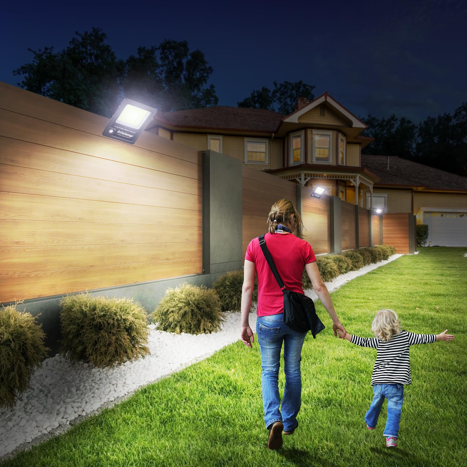 intelamp Projecteur Solaire Exterieur 3000LM 170LED avec Télécommande, 12000mAh Lampe Solaire Extérieur Détecteur de Mouvement, IP65 Étanche Éclairage Solaire（5m Câble） pour Jardin,Garage