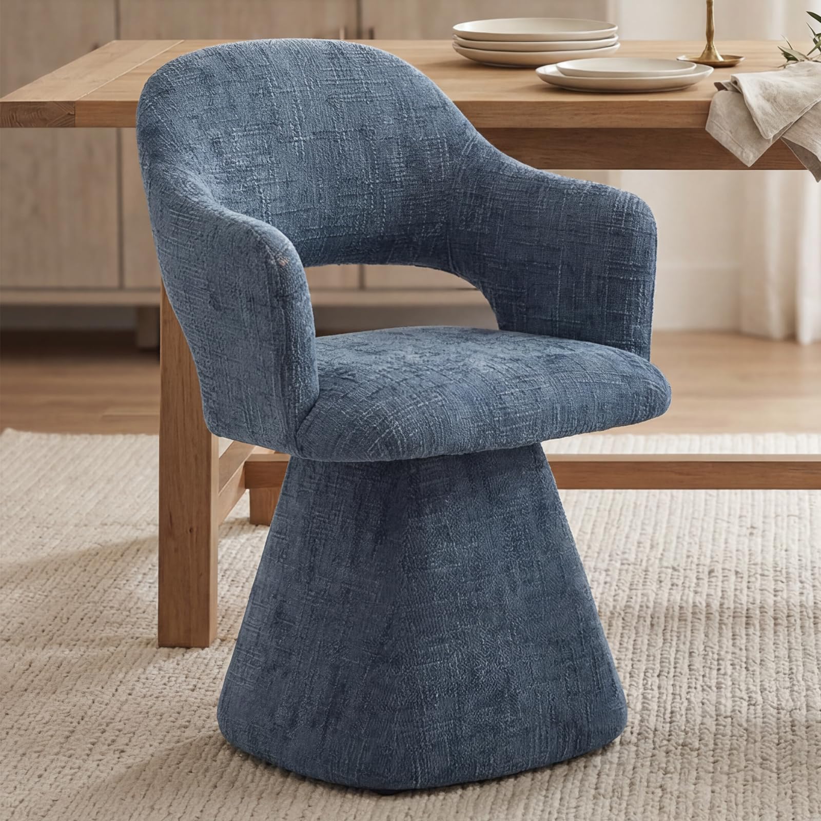 DAYALANE Retro Dining Chair Chenille Swivel Kitchen Chairs with Armrest for Dining Room Kitchen Lounge Living Room Blue